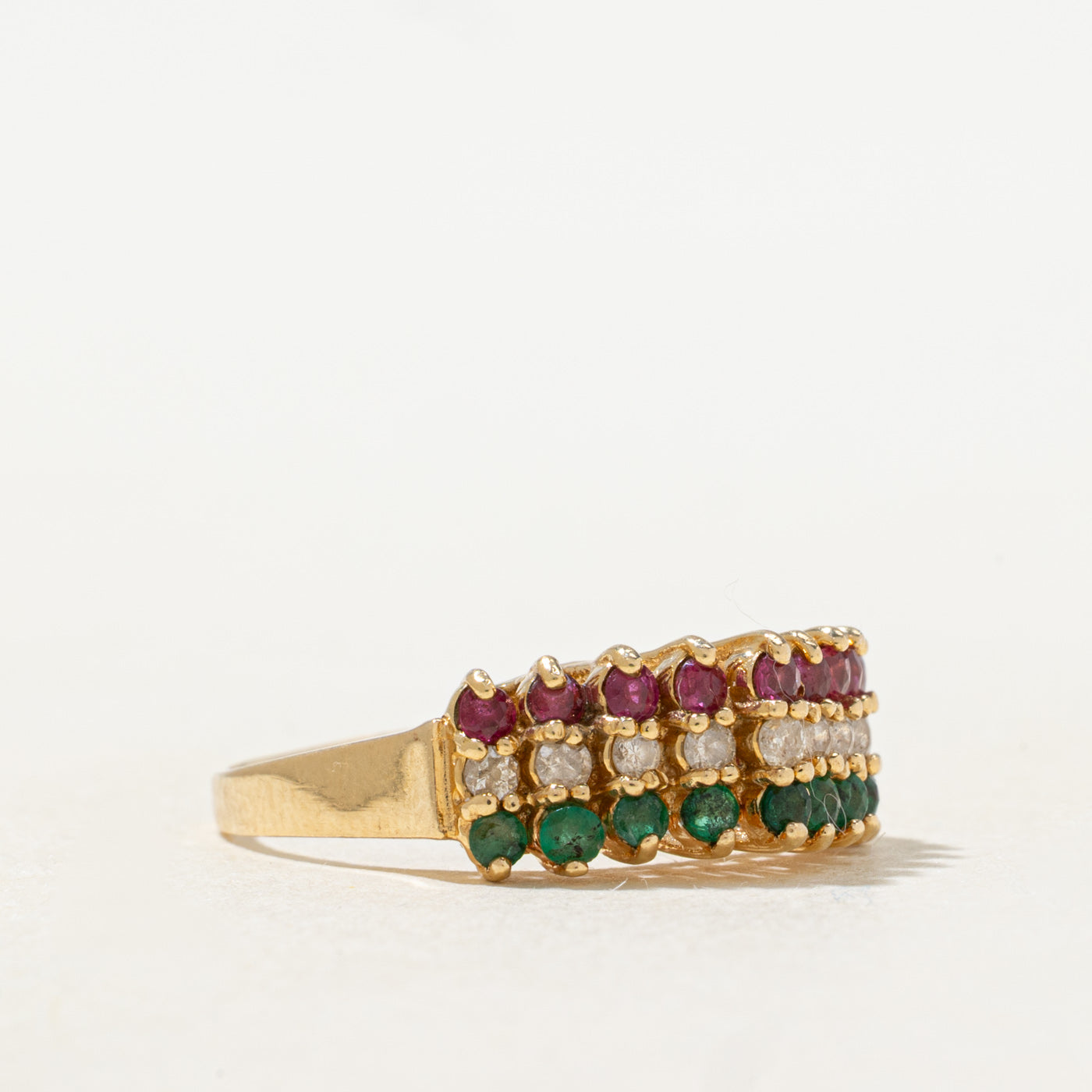 Multi Row Ruby, Emerald & Diamond Ring | 0.33, 0.14ctw | SZ 6.25 |