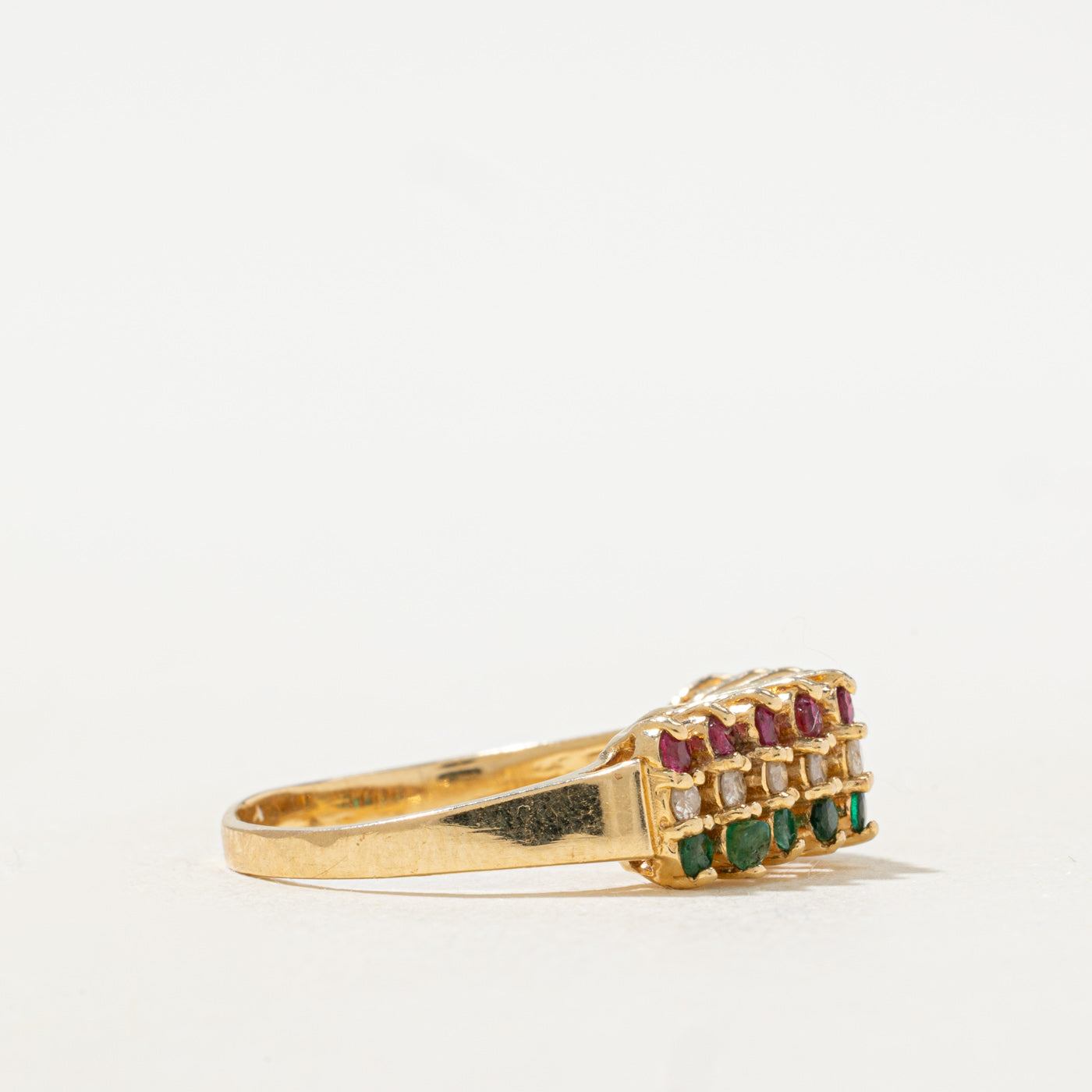 Multi Row Ruby, Emerald & Diamond Ring | 0.33, 0.14ctw | SZ 6.25 |