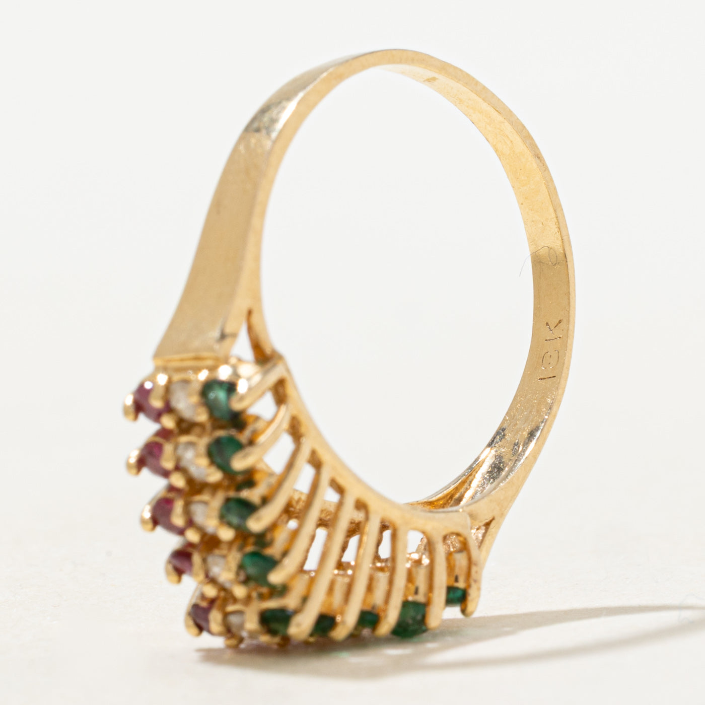Multi Row Ruby, Emerald & Diamond Ring | 0.33, 0.14ctw | SZ 6.25 |