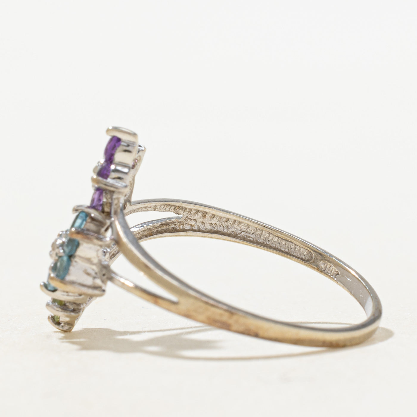 Multi Gem & Diamond Floral Bypass Ring | SZ 7.25 |