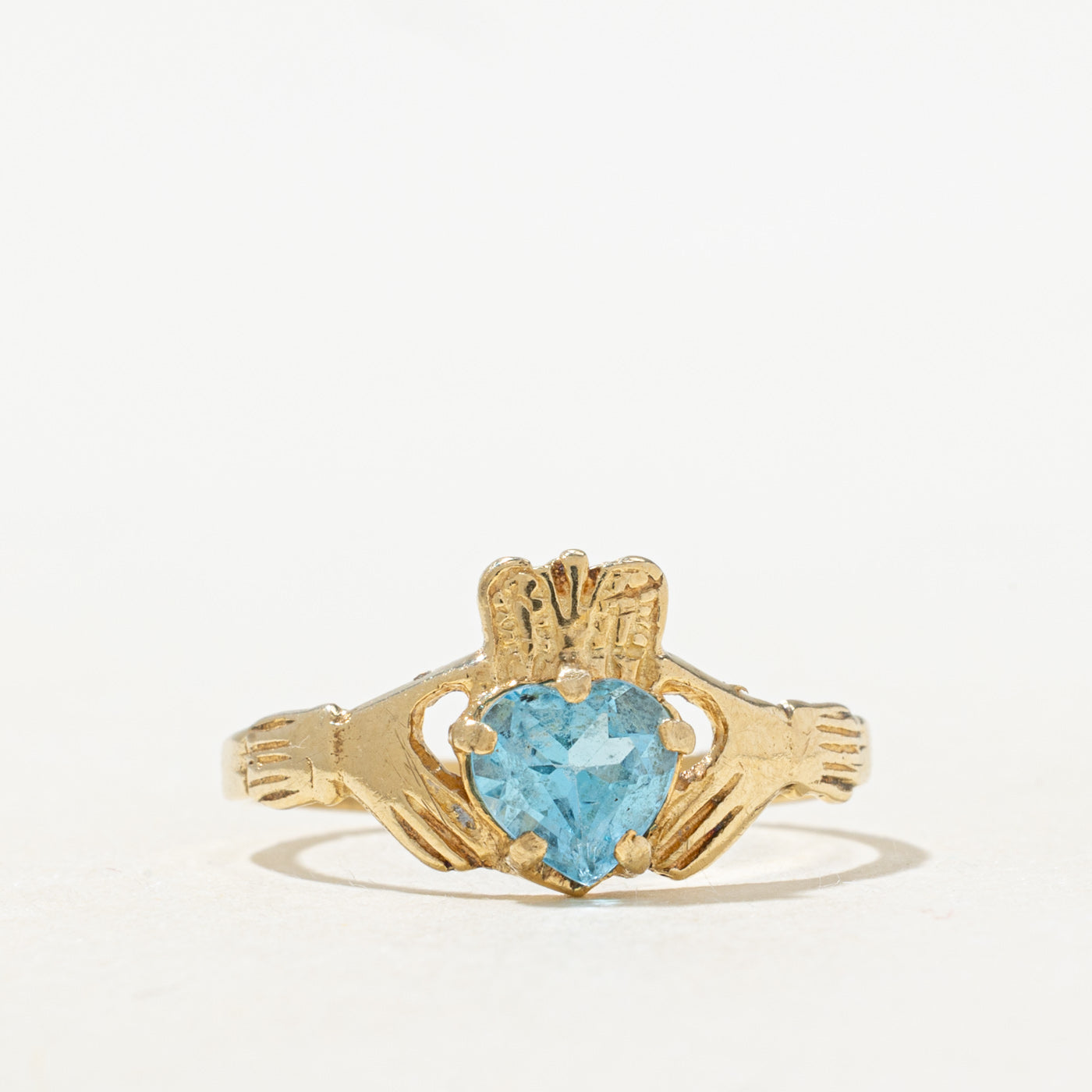 1999 Dublin Heart Cut Blue Topaz Claddagh Ring | 0.9ct | SZ 7.0 |