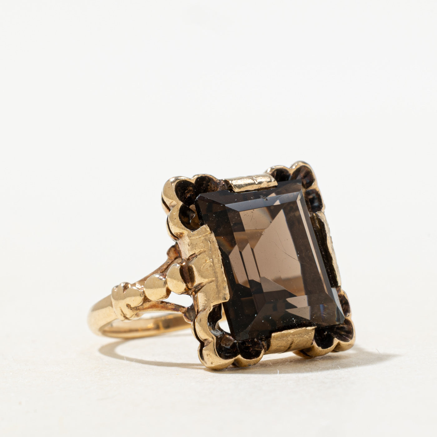 Smoky Quartz Scalloped Cocktail Ring | 5.5ct | SZ 5.0 |