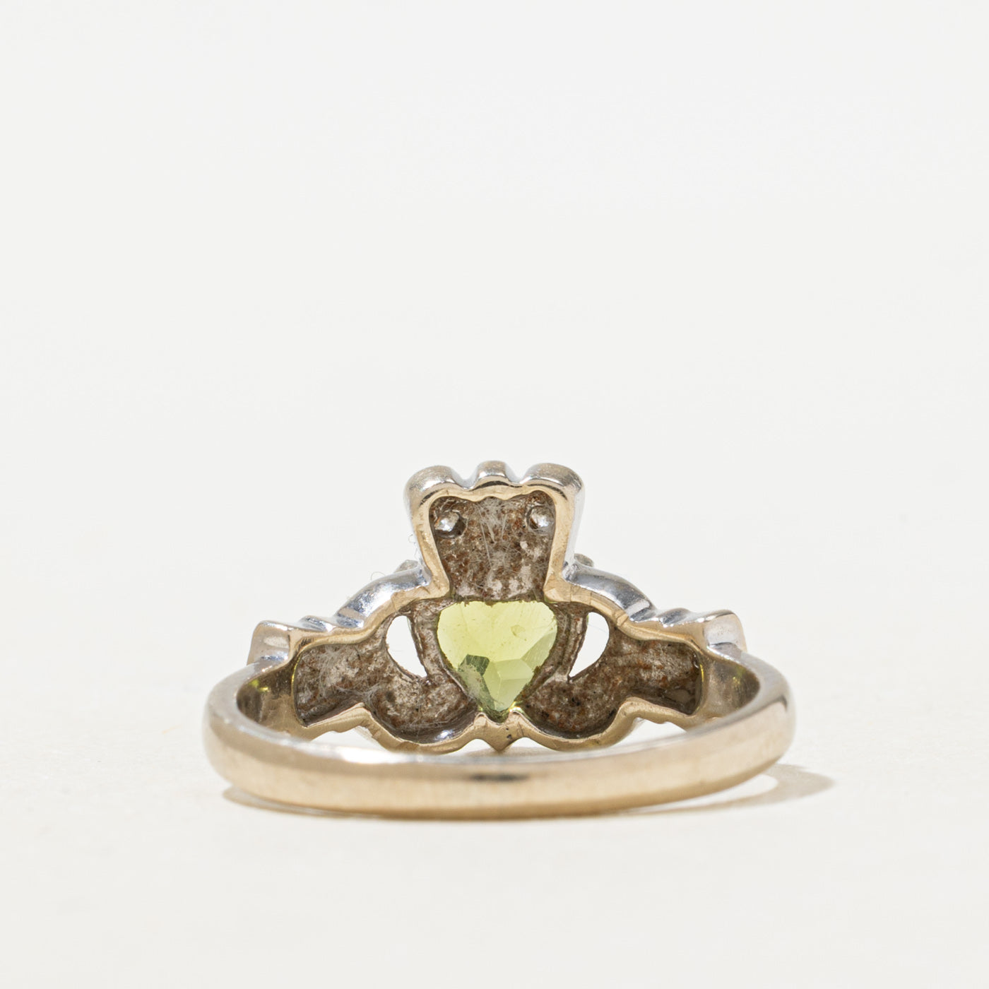 Heart Cut Peridot & Diamond Claddagh Ring | 0.9ct, 0.03ctw | SZ 5.0 |
