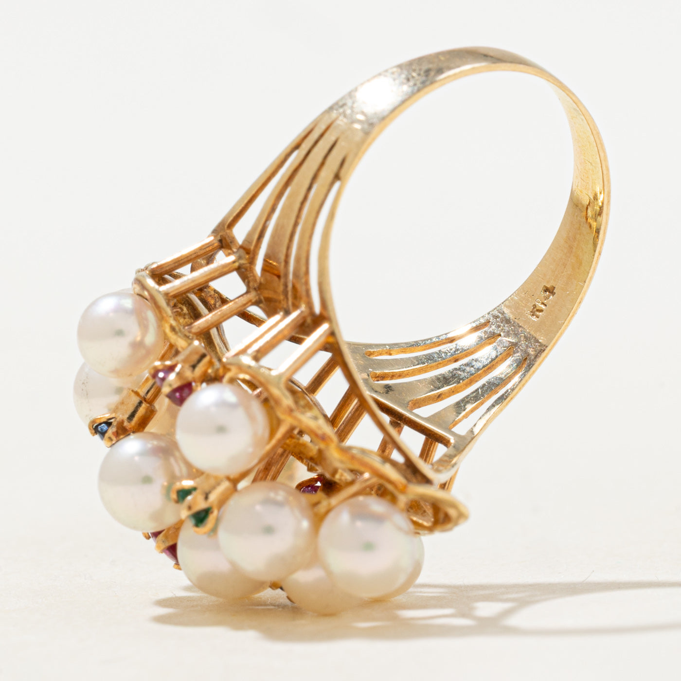 Pearl & Multi Gemstone Cluster Cocktail Ring | 0.08ctw | SZ 6.0 |