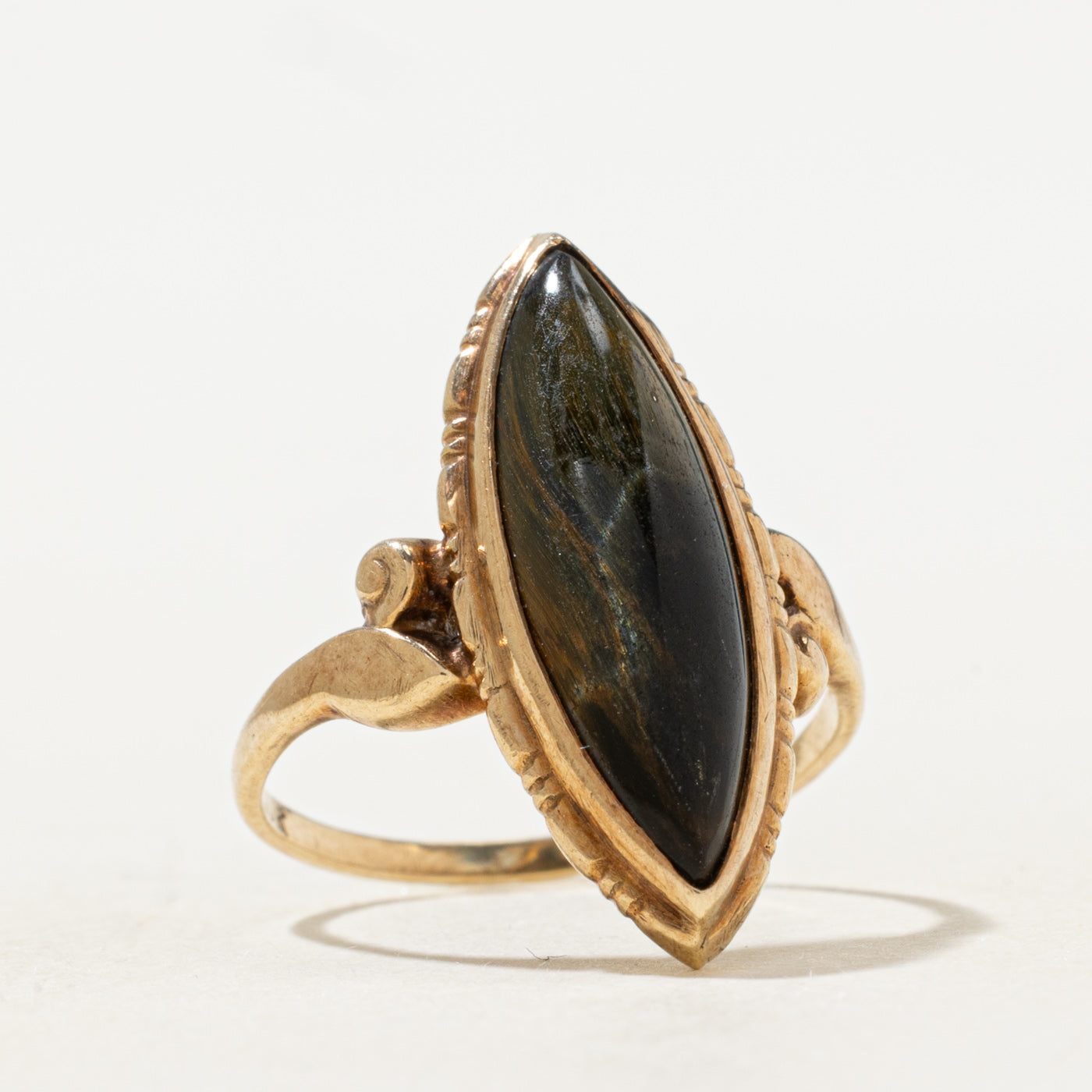 Bezel Set Tiger's Eye Navette Ring | 2.0ct | SZ 6.25 |