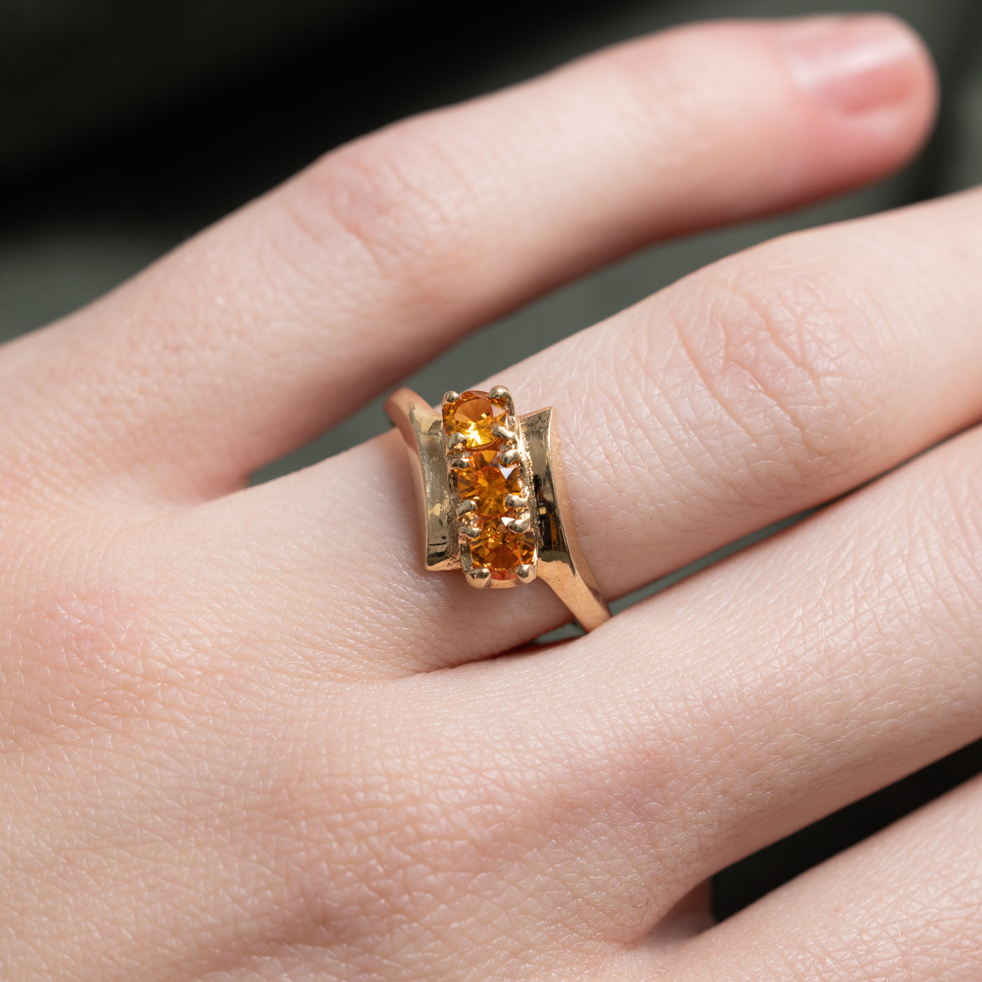 Three Stone Synthetic Sapphire Bypass Ring | SZ 6.0 |