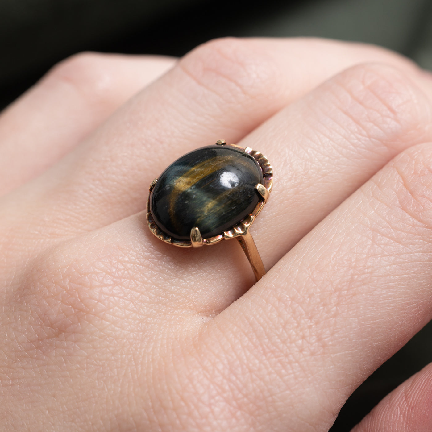Bague cocktail œil de tigre taille cabochon | 7,0 ct | Taille 6,5 |