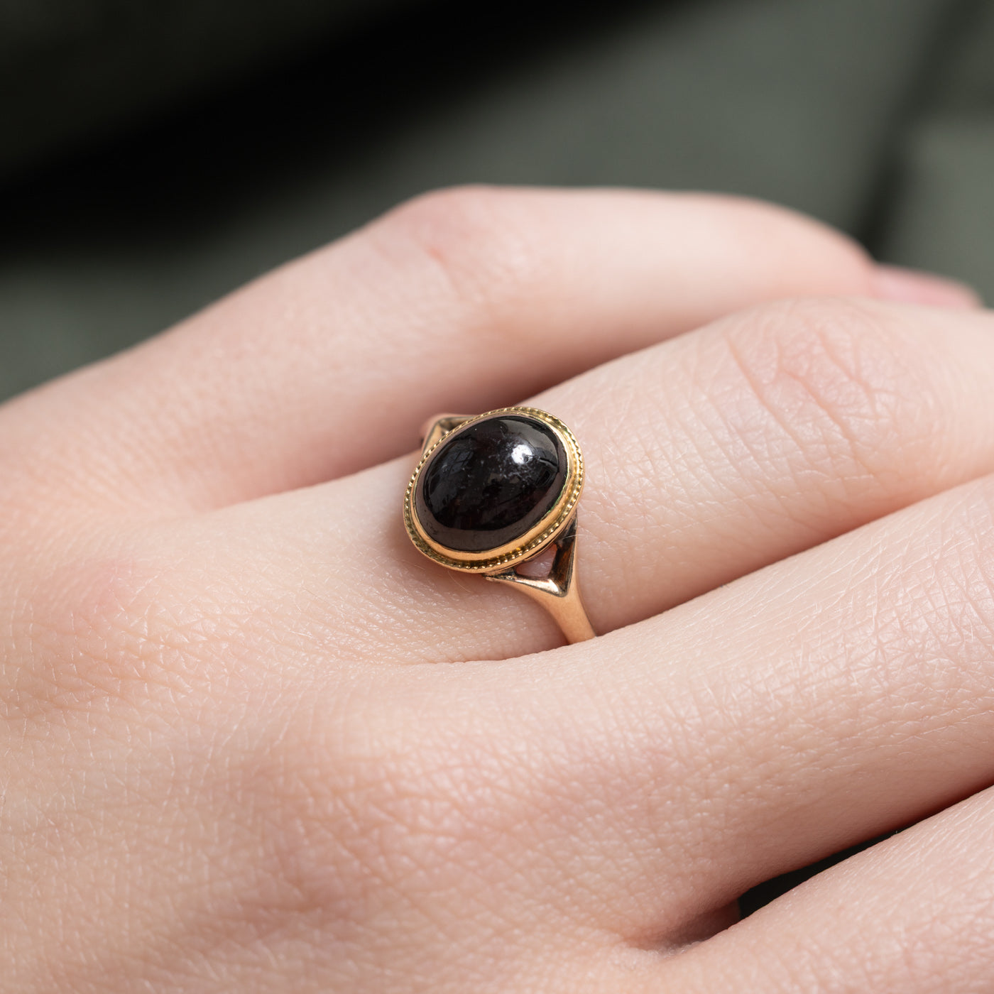 'Birks' Bezel Set Oval Cabochon Garnet Ring | 3.0ct | SZ 5.5 |