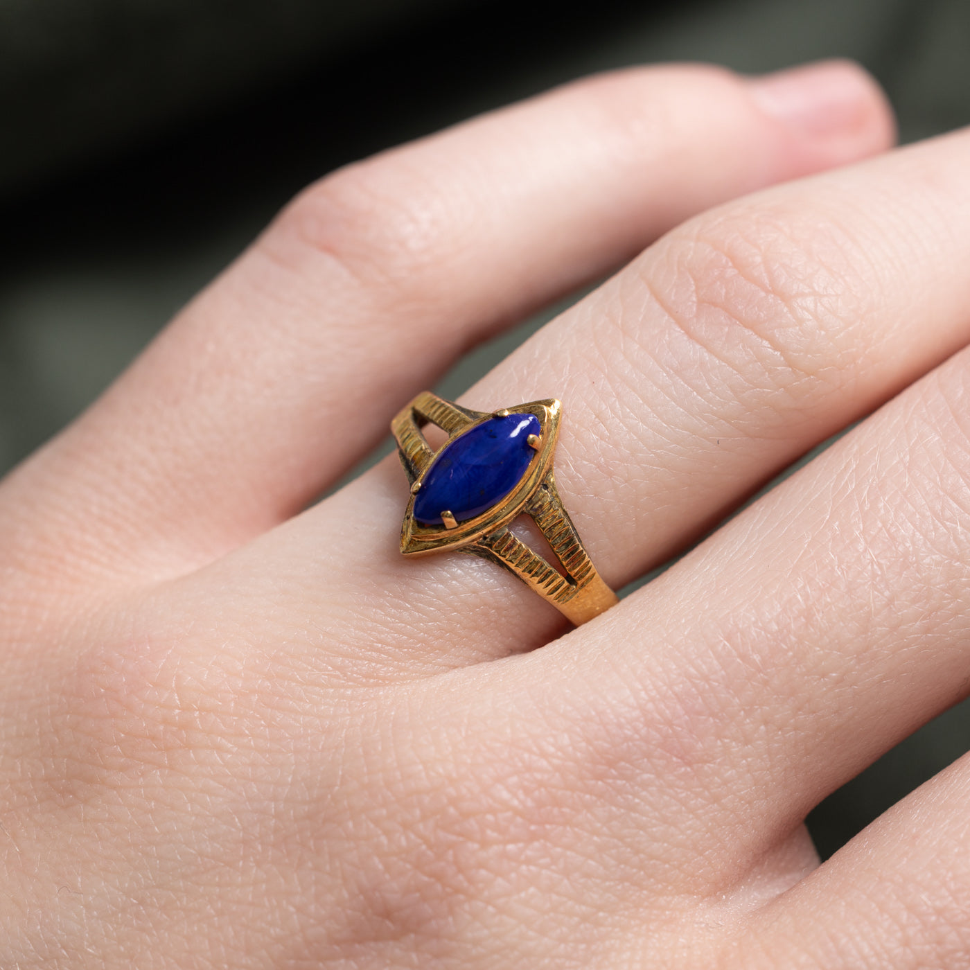 Lapis Split Shank Navette Ring | 0.6ct | SZ 5.75 |