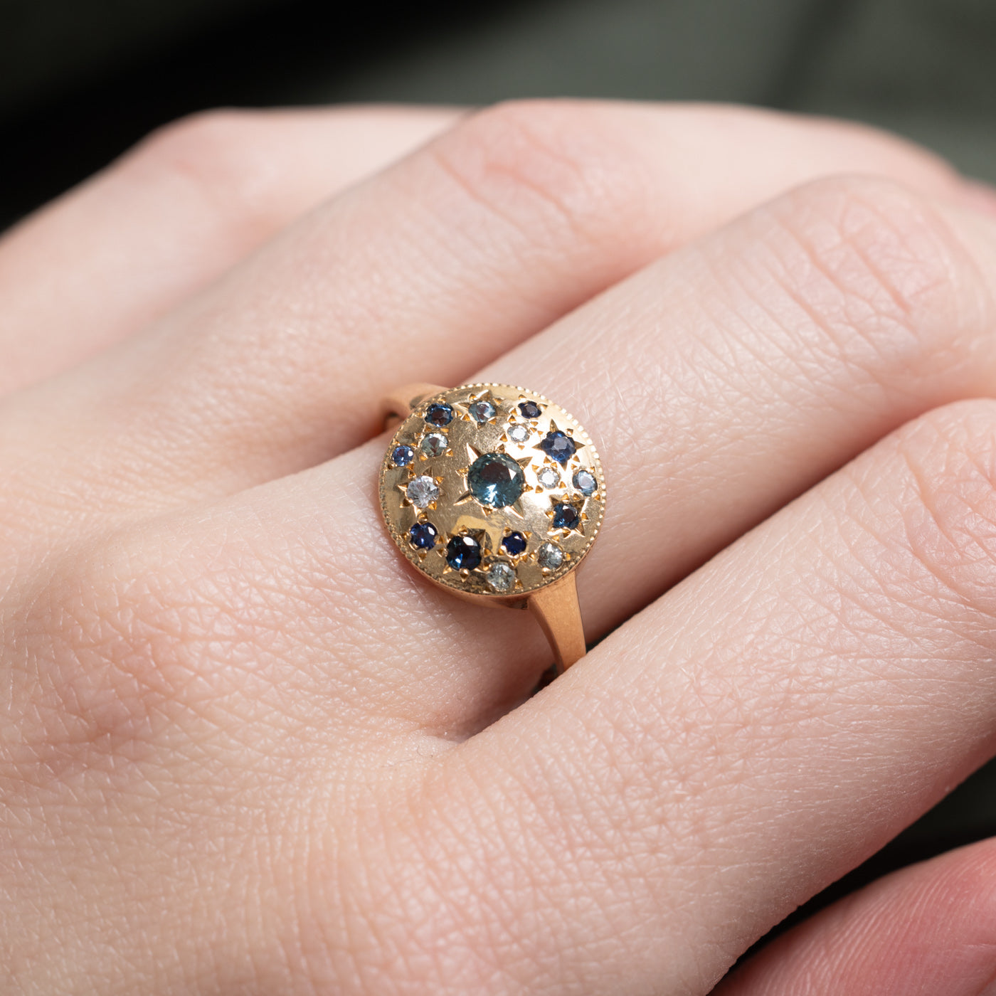 'Bluboho' Tie Dye Moonchild Medallion Ring | 0.3ctw | SZ 6.75 |