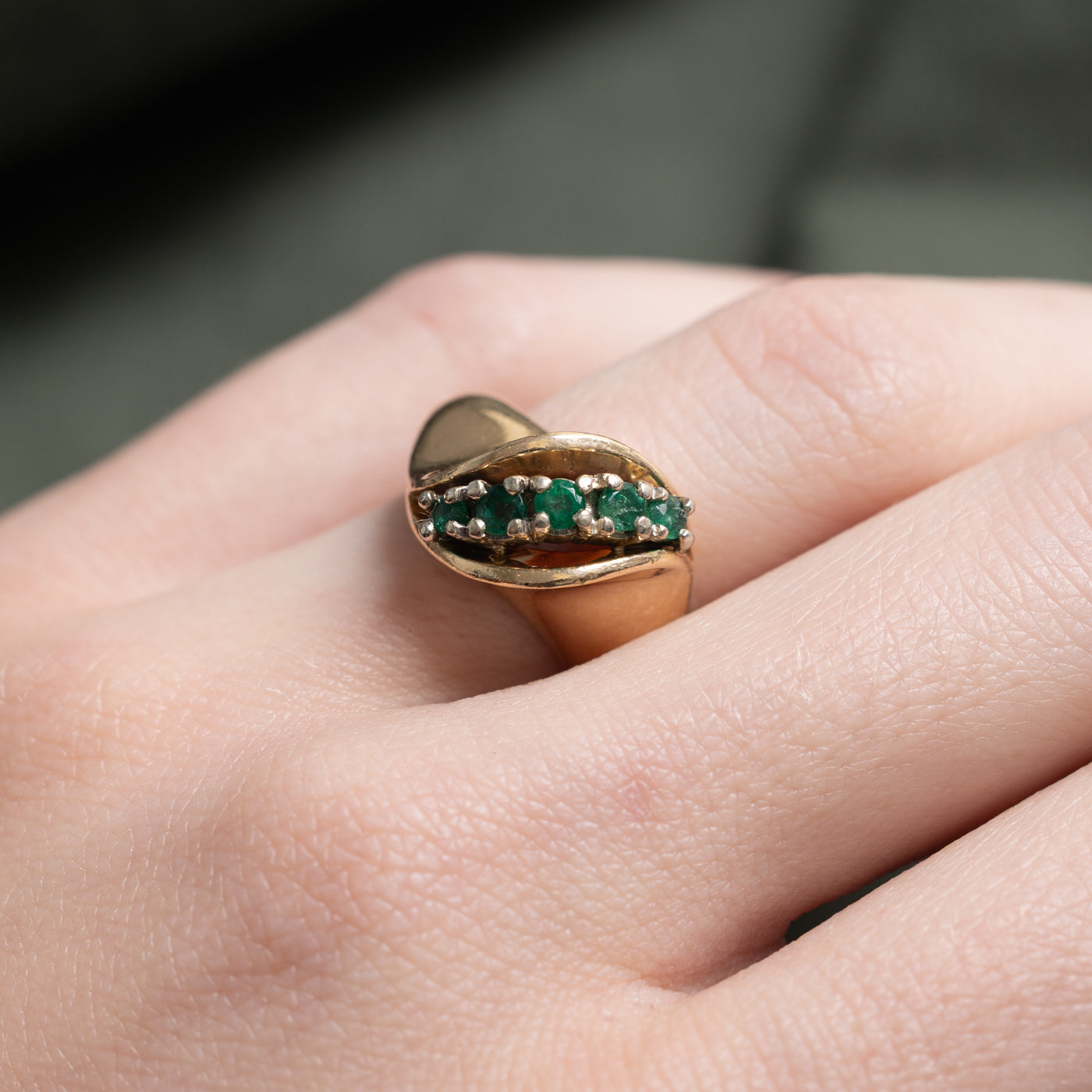 Diagonal Emerald Bypass Ring | 0.2ctw | SZ 5.5 |