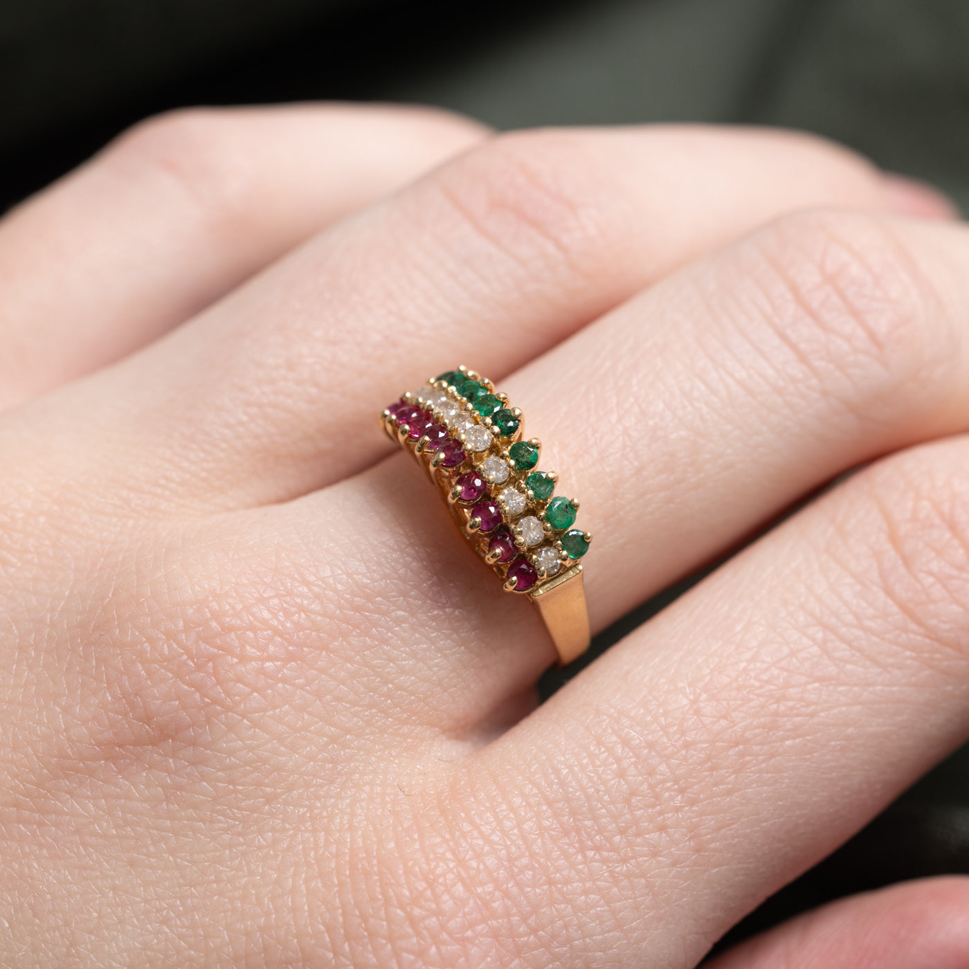 Multi Row Ruby, Emerald & Diamond Ring | 0.33, 0.14ctw | SZ 6.25 |