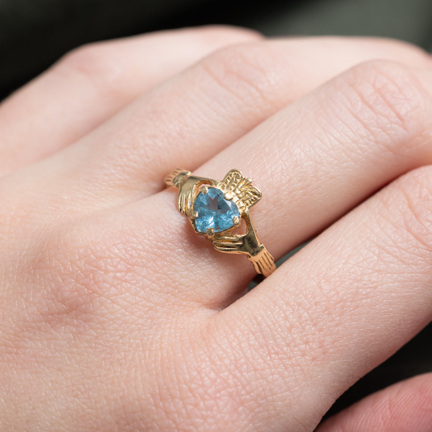 1999 Dublin Heart Cut Blue Topaz Claddagh Ring | 0.9ct | SZ 7.0 |