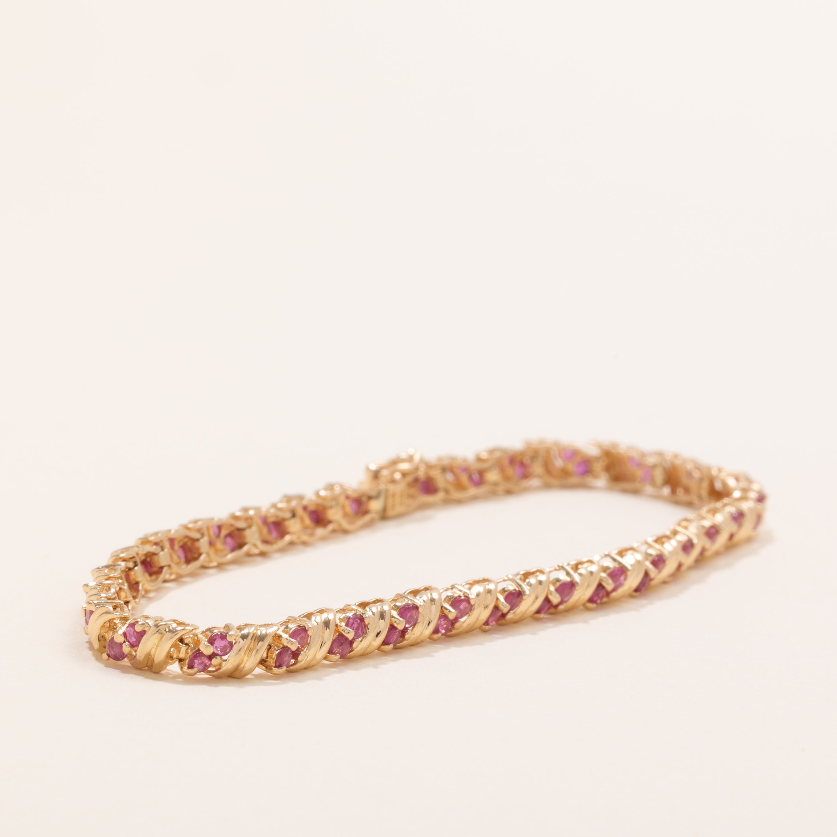 Ruby Grooved Gemstone Bracelet | 2.1ctw | 7.5" |