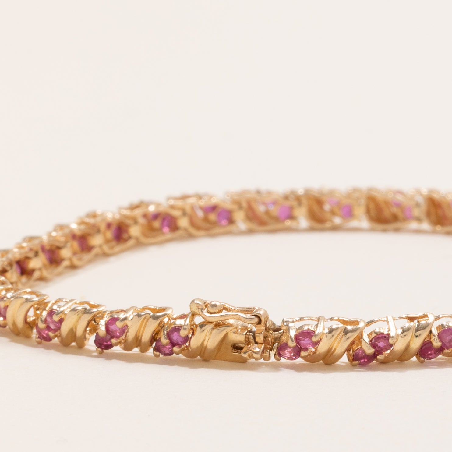 Ruby Grooved Gemstone Bracelet | 2.1ctw | 7.5" |
