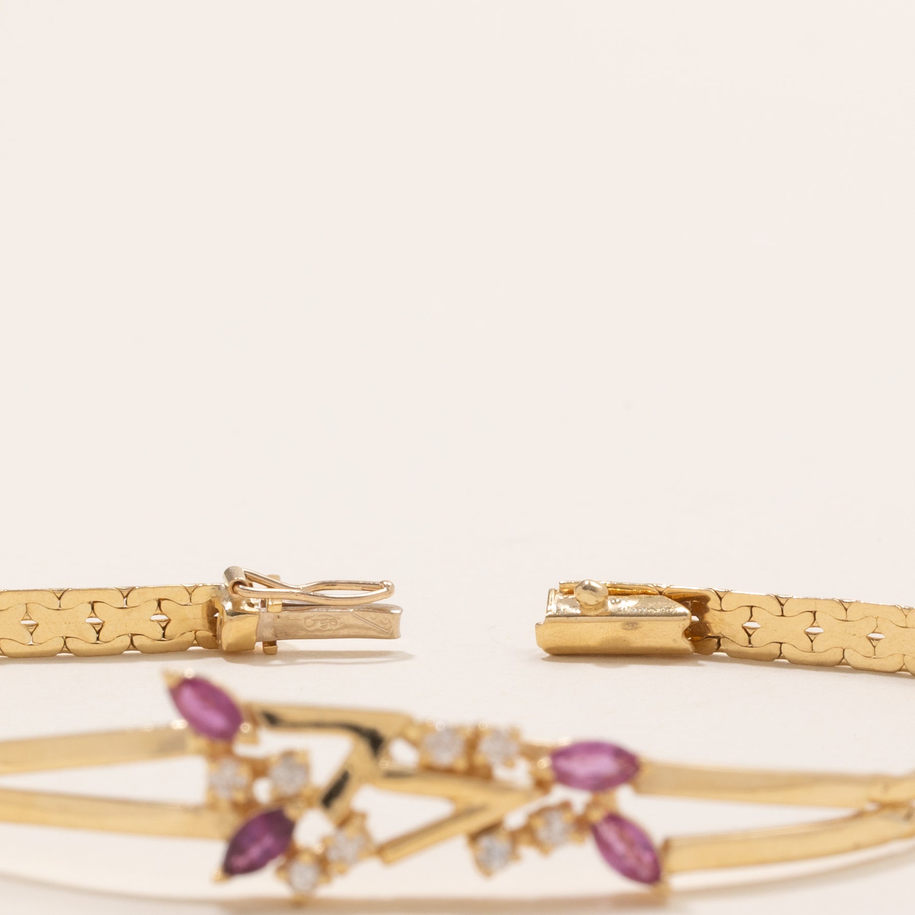 Marquise Cut Ruby & Diamond Gemstone Bracelet | 0.76ctw, 0.24ctw | 7" |