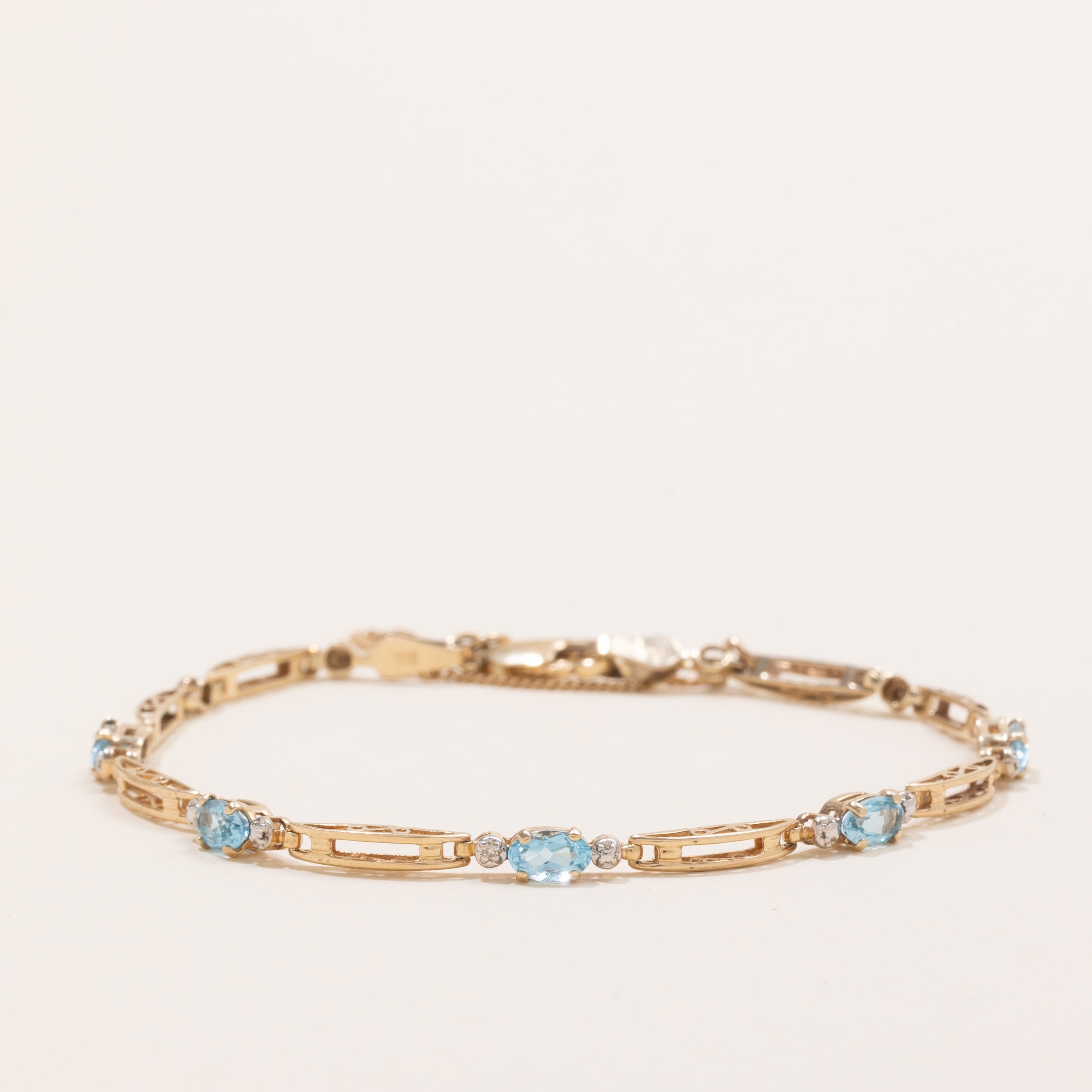 Blue Topaz & Diamond Gemstone Bracelet | 1.0ctw, 0.01ctw | 7" |