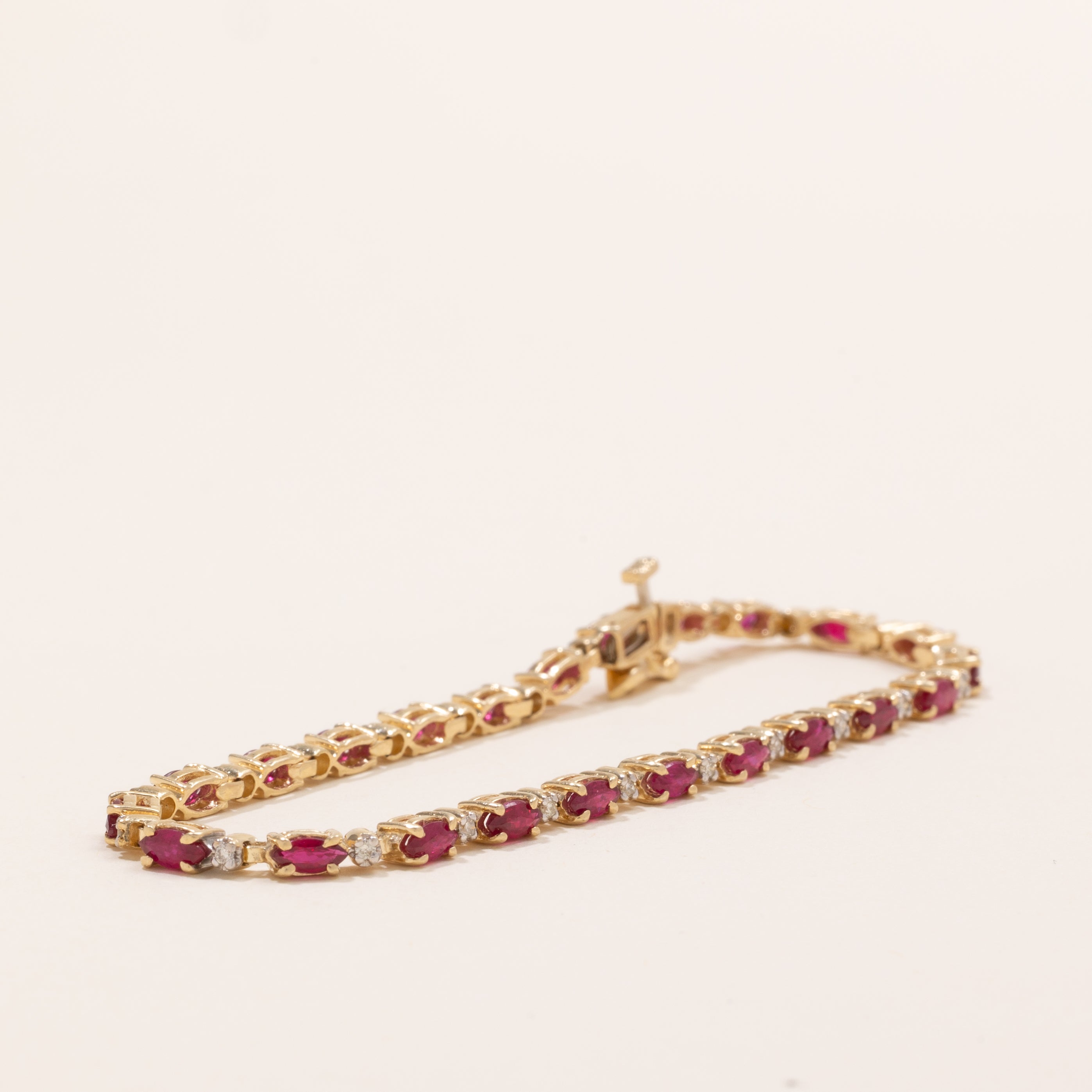 Marquise Cut Ruby & Diamond Gemstone Bracelet | 2.5ctw, 0.23ctw | 7.25" |