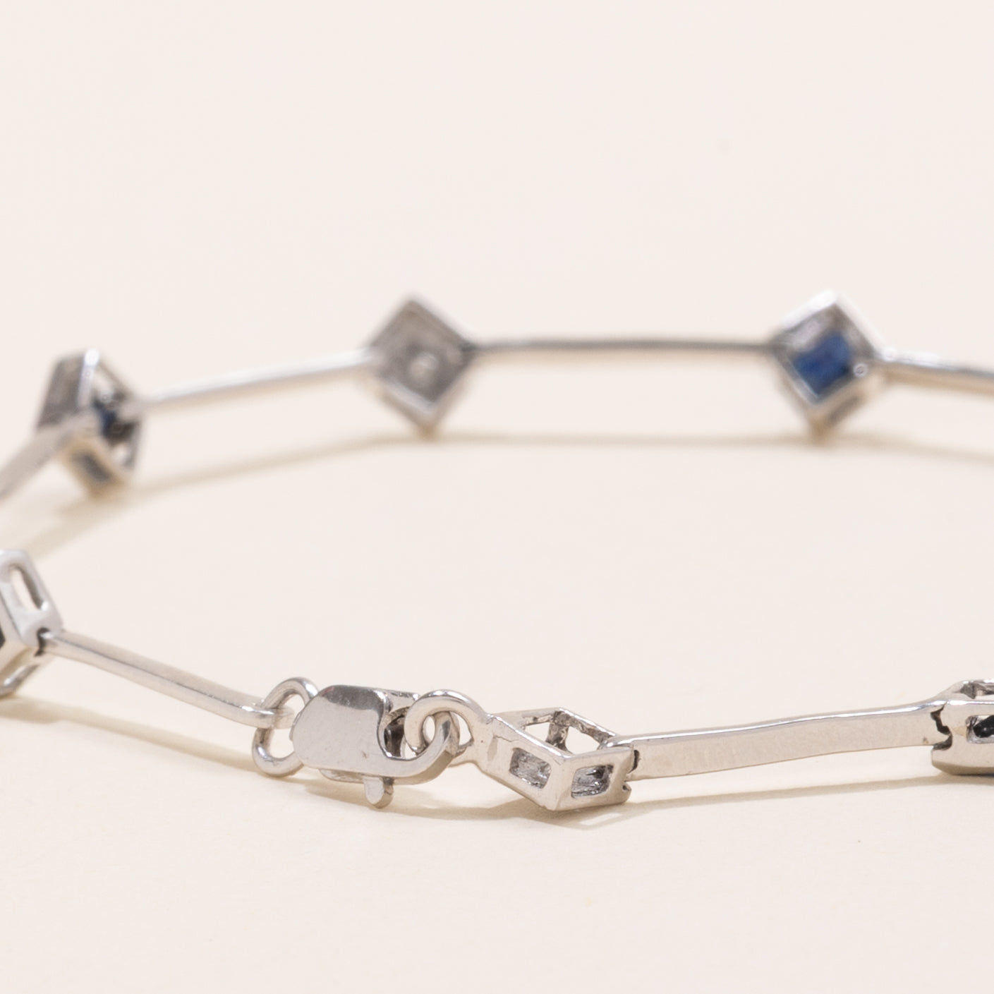 Square Cut Sapphire & Diamond Gemstone Bracelet | 1.25ctw, 0.03ctw | 7" |
