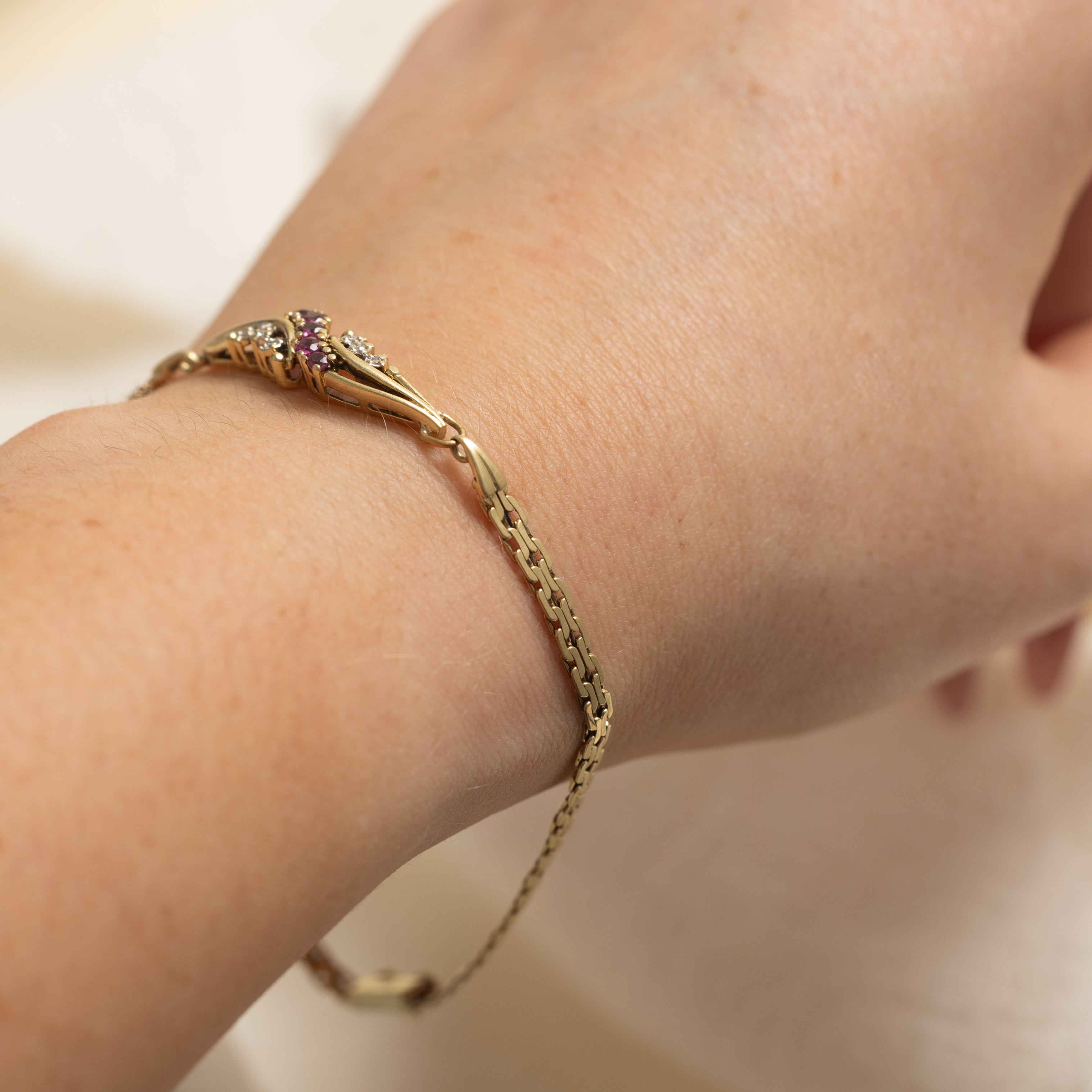 Ruby & Diamond C Link Bypass Gemstone Bracelet | 0.25ctw, 0.04ctw | 8" |