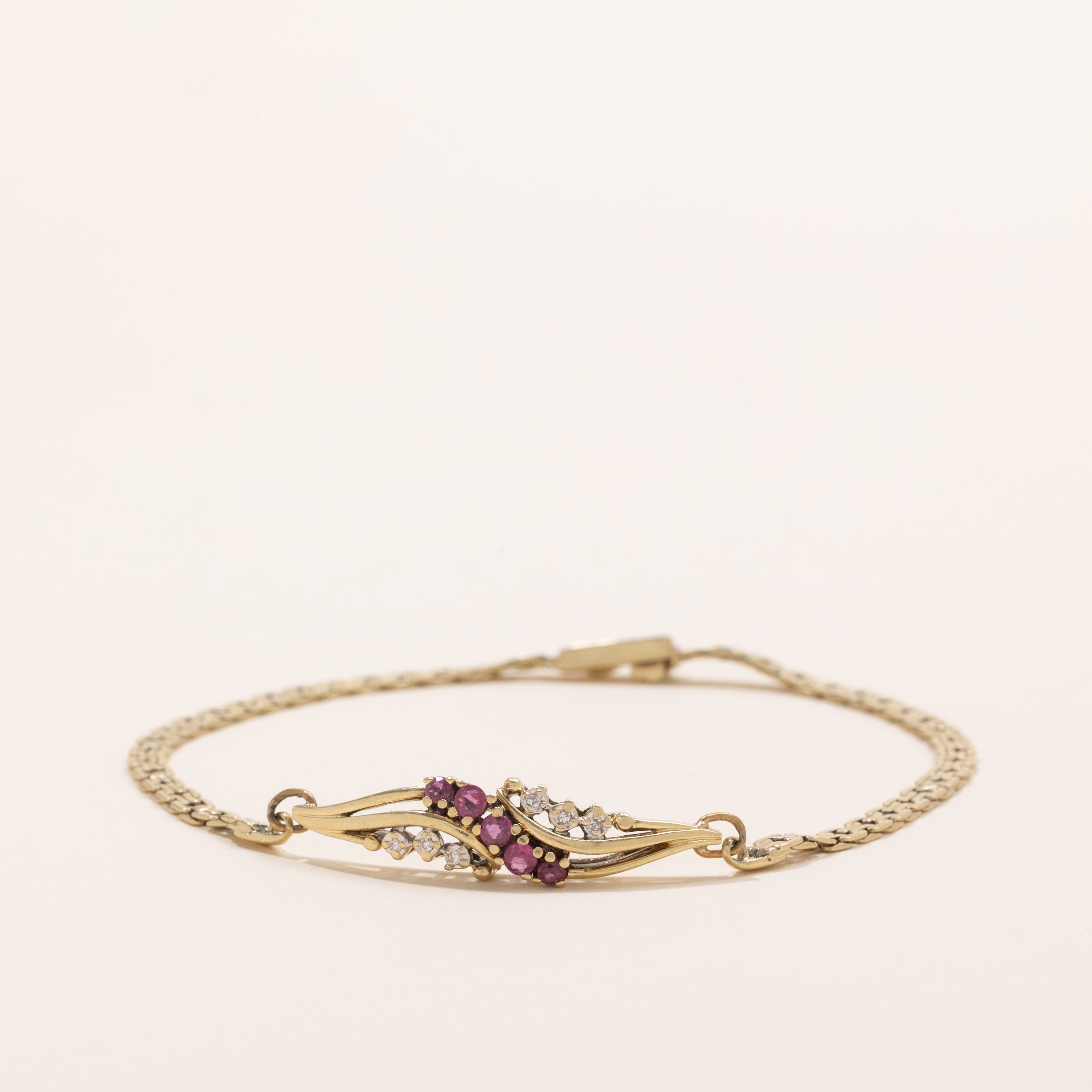 Ruby & Diamond C Link Bypass Gemstone Bracelet | 0.25ctw, 0.04ctw | 8" |