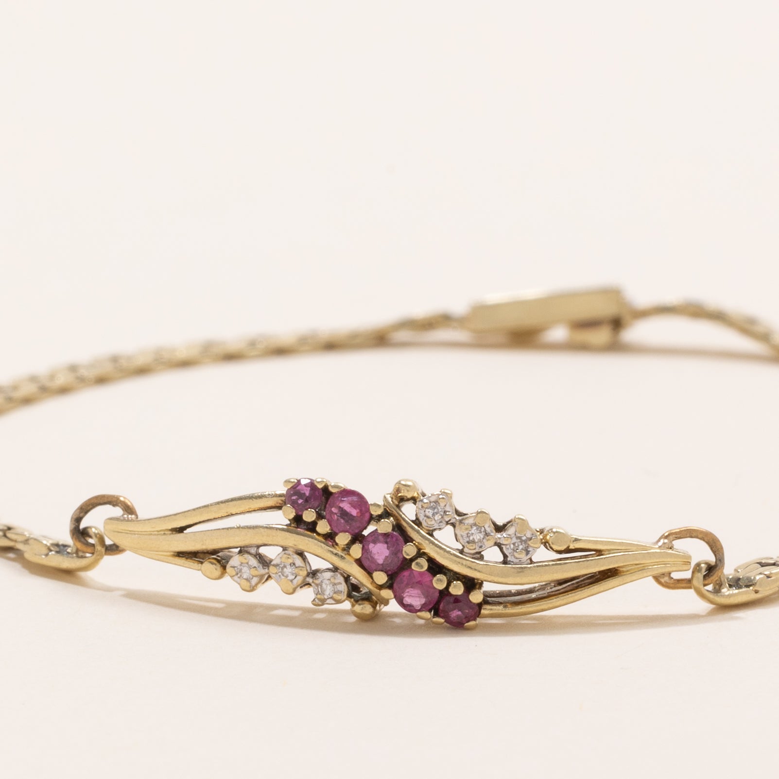 Ruby & Diamond C Link Bypass Gemstone Bracelet | 0.25ctw, 0.04ctw | 8" |