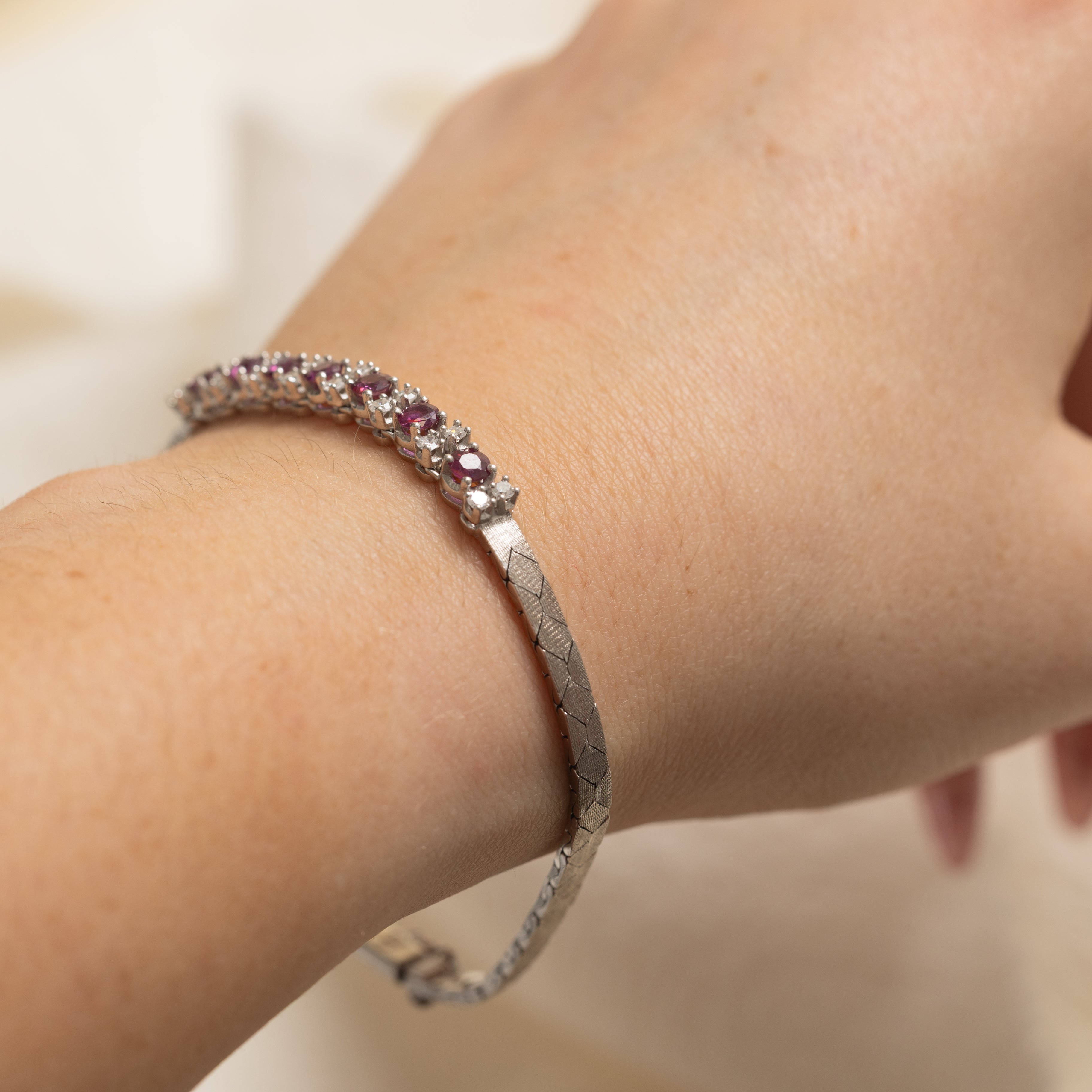 Ruby & Diamond Cobra Link Gemstone Bracelet | 1.26ctw, 0.35ctw | 7.5" |