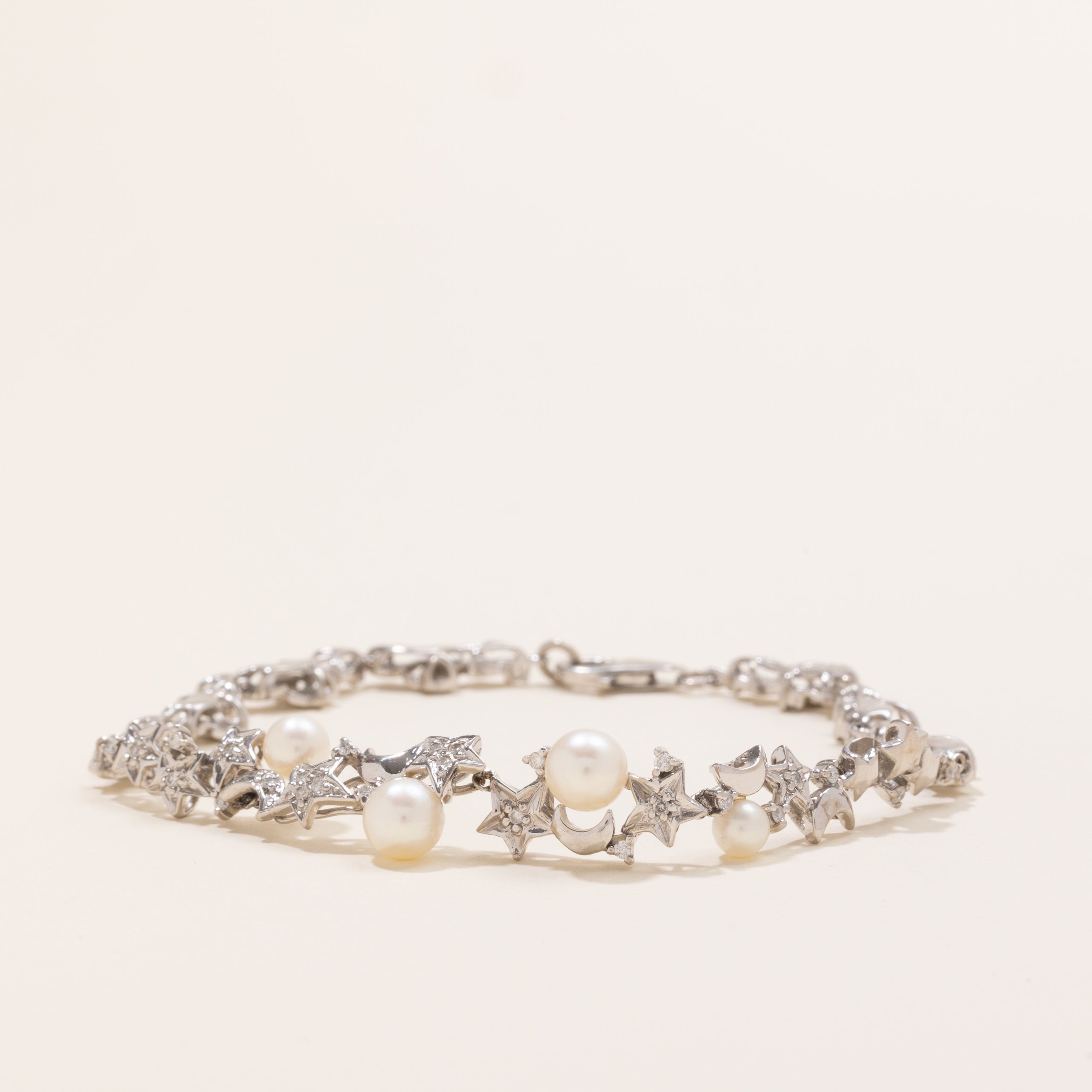 Pearl & Diamond Star & Moon Gemstone Bracelet | 0.3ctw | 7.5" |