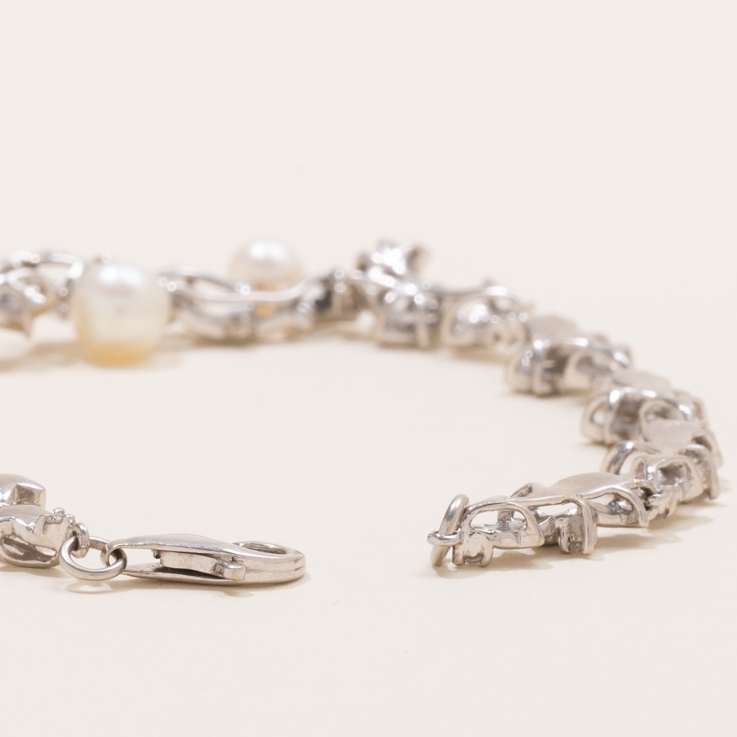Pearl & Diamond Star & Moon Gemstone Bracelet | 0.3ctw | 7.5" |