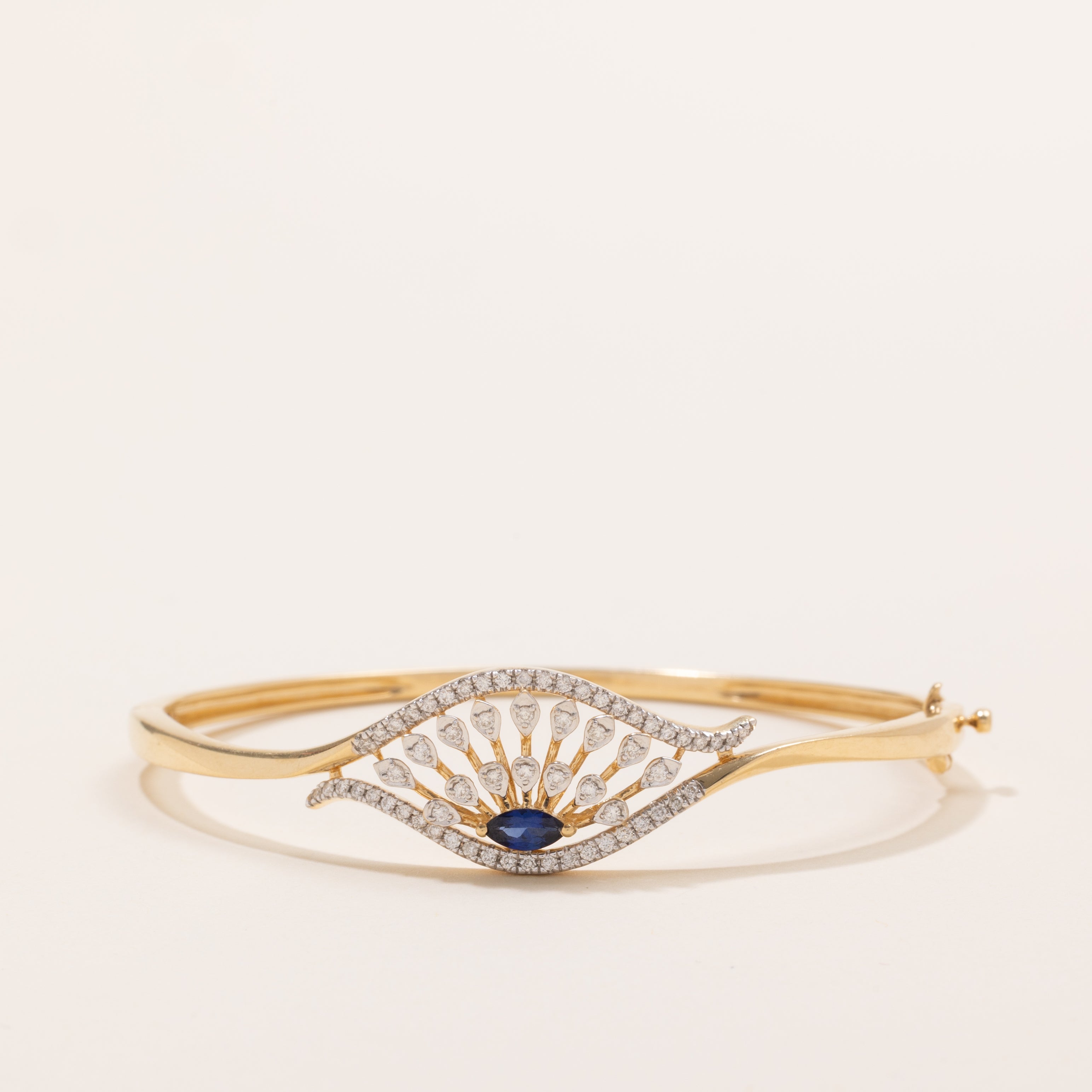 Marquise Cut Sapphire & Diamond Bypass Cuff Bracelet | 0.2ct, 0.42ctw | 7.5" |
