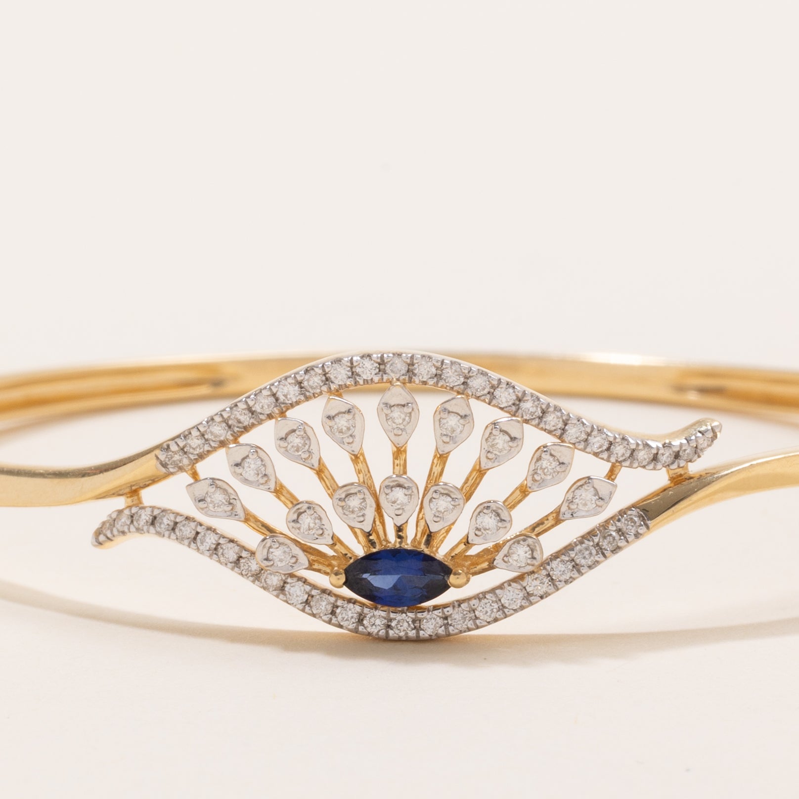 Marquise Cut Sapphire & Diamond Bypass Cuff Bracelet | 0.2ct, 0.42ctw | 7.5" |