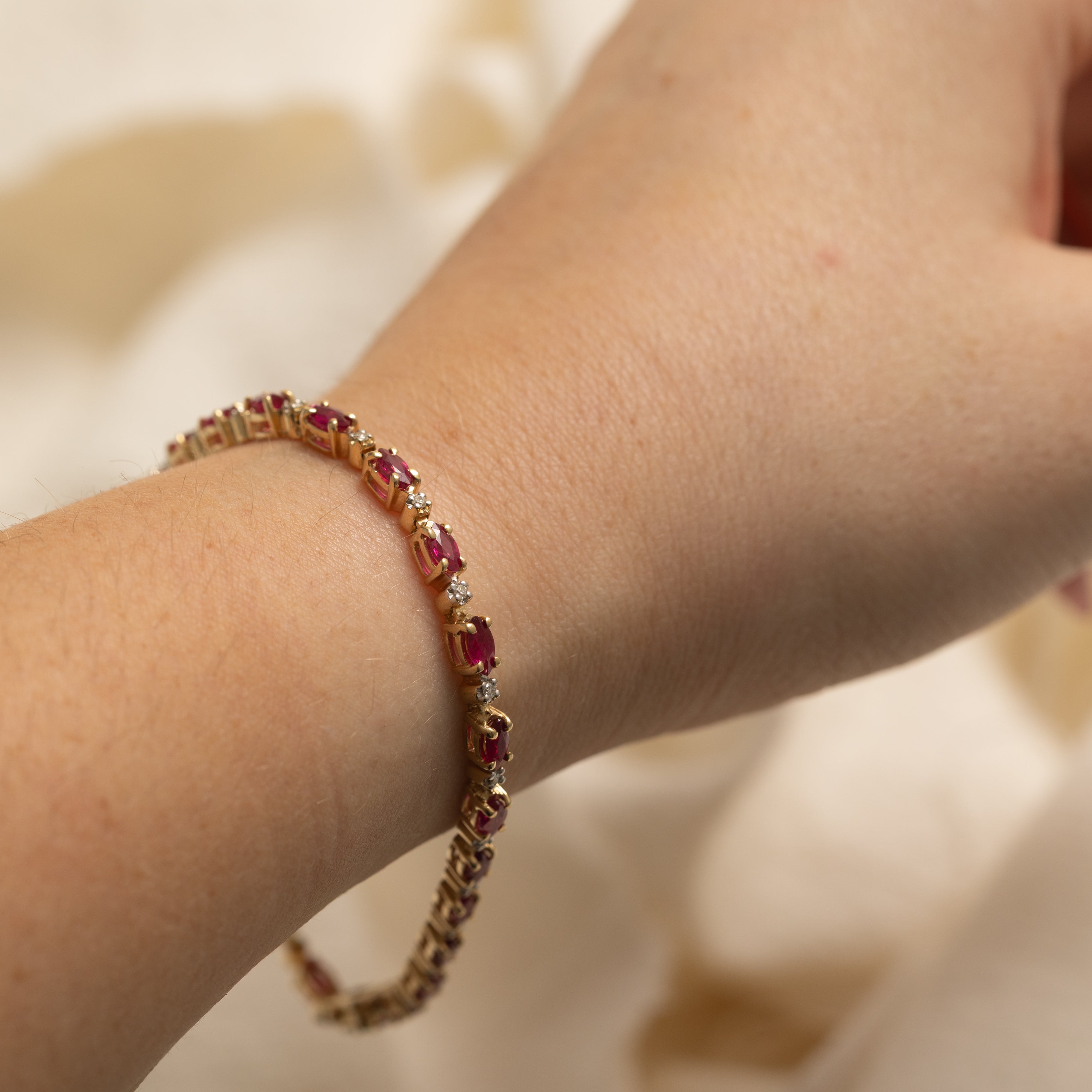 Marquise Cut Ruby & Diamond Gemstone Bracelet | 2.5ctw, 0.23ctw | 7.25" |