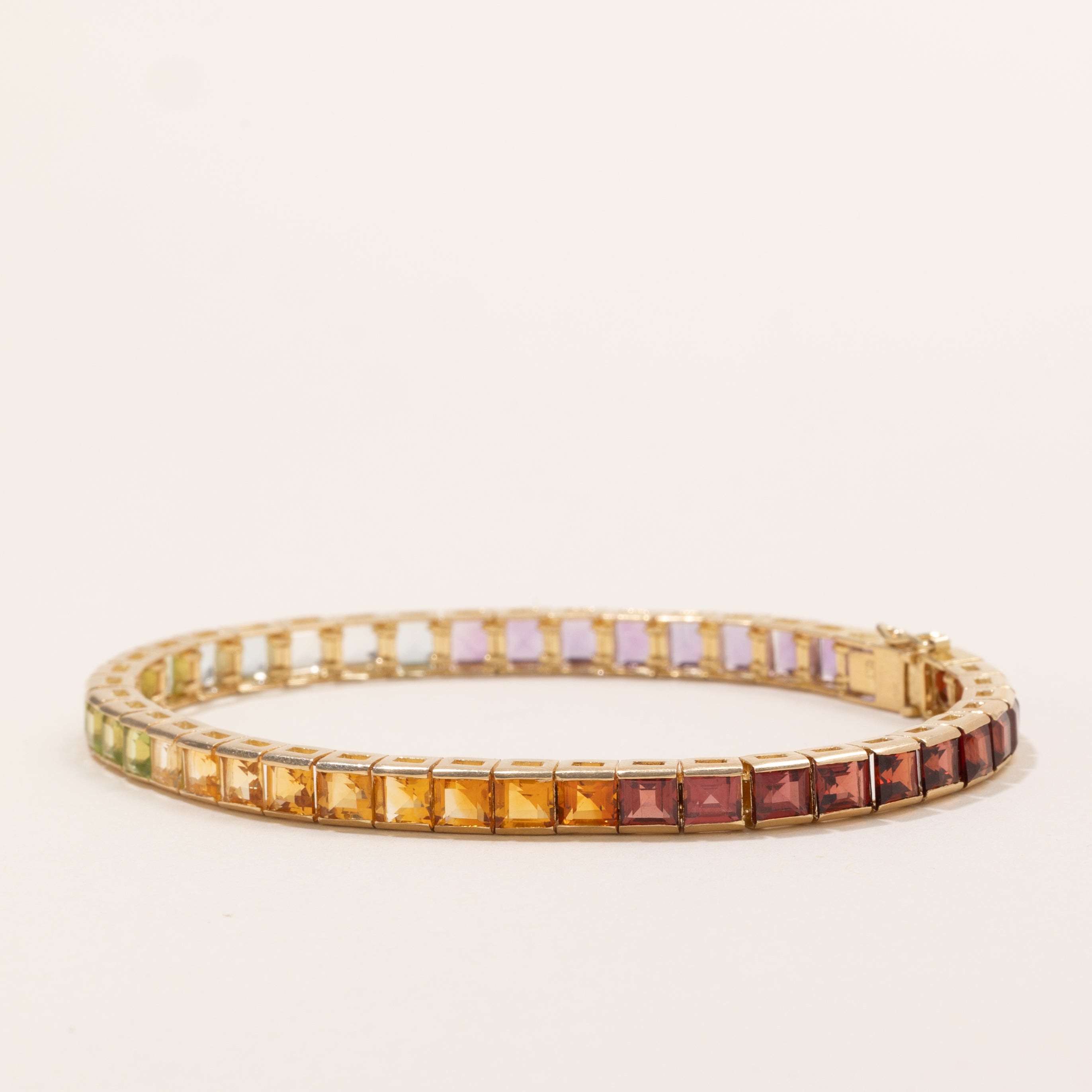 Step Cut Multi Gem Rainbow Tennis Bracelet | 13.85ctw | 7" |