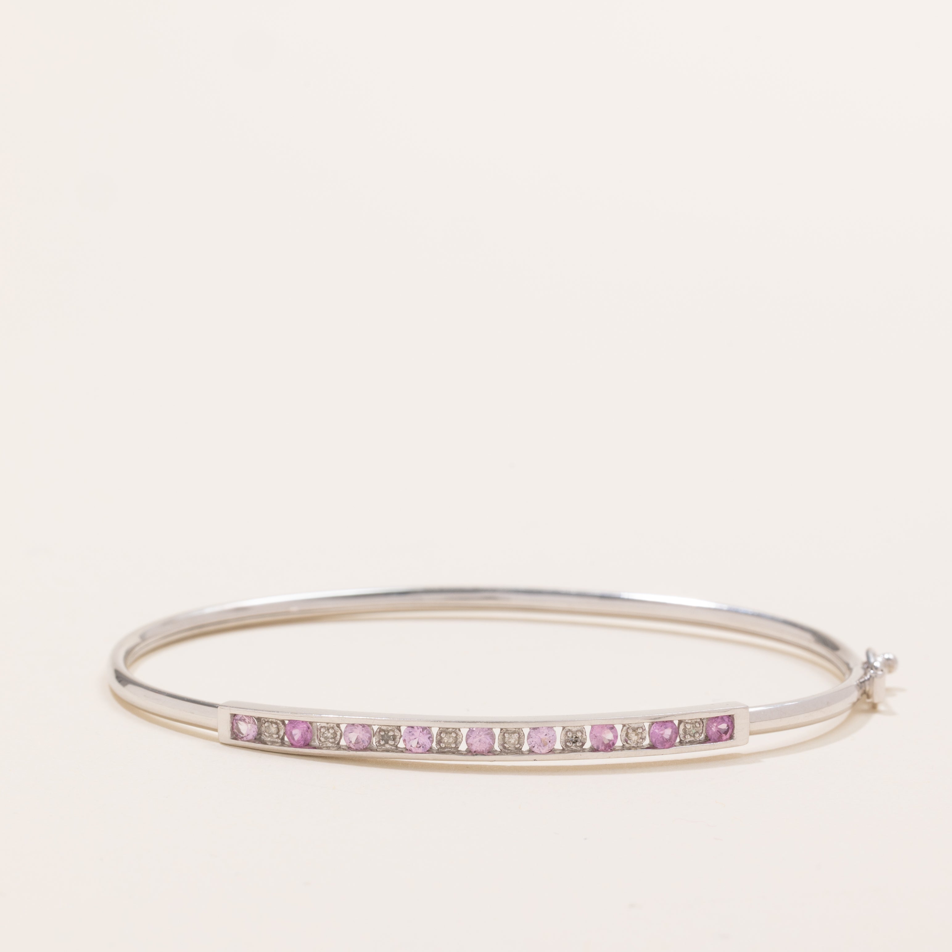 Channel Set Pink Sapphire & Diamond Cuff Bracelet | 0.5ctw, 0.04ctw | 7.5" |