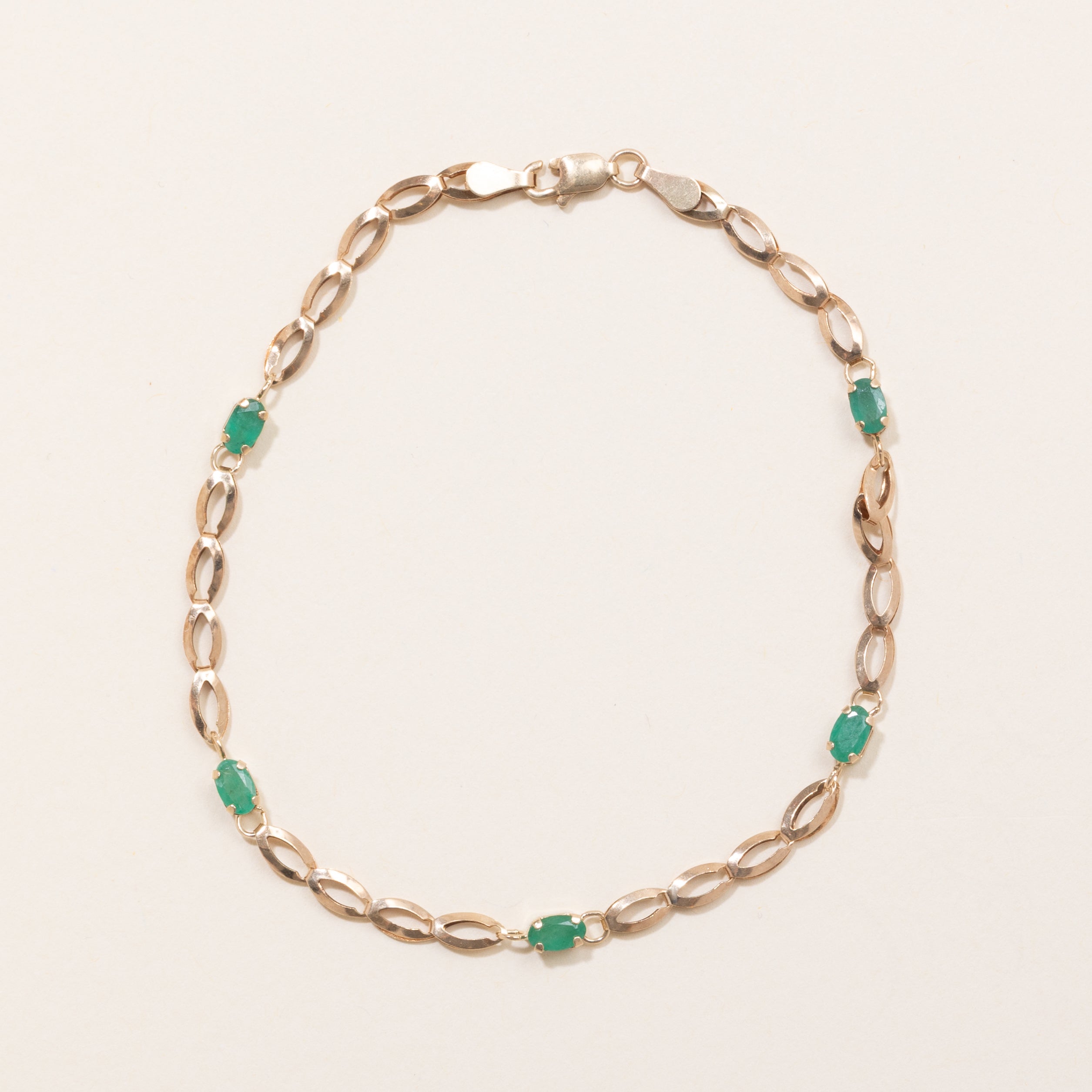 Oval Cut Emerald Flat Chain Gemstone Bracelet | 1.0ctw | 8" |