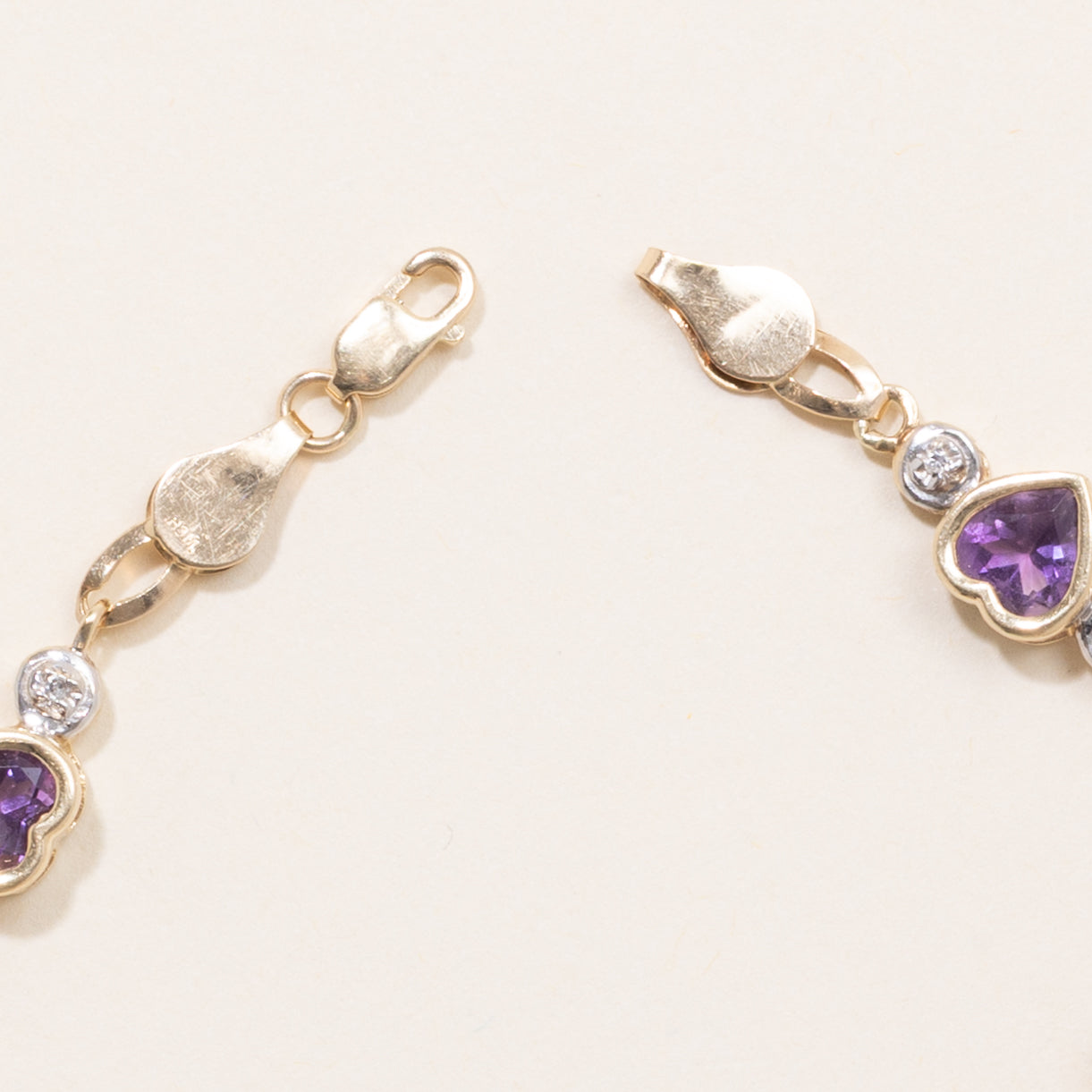 Bezel Set Heart Cut Amethyst & Diamond Gemstone Bracelet | 3.25ctw, 0.05ctw | 6.75" |