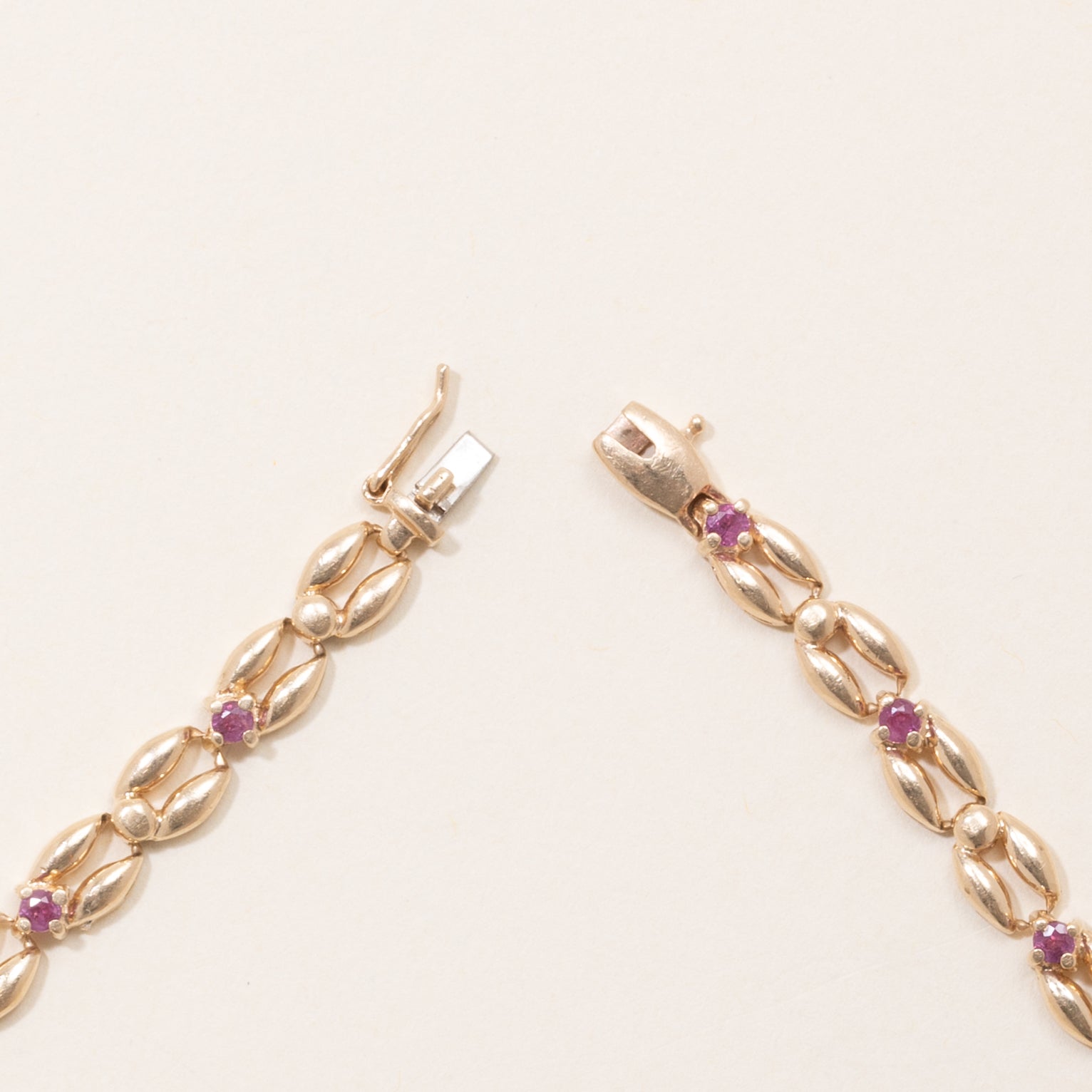 Ruby & Diamond Modified Panther Link Chain Bracelet | 0.7ctw, 0.03ctw | 8" |