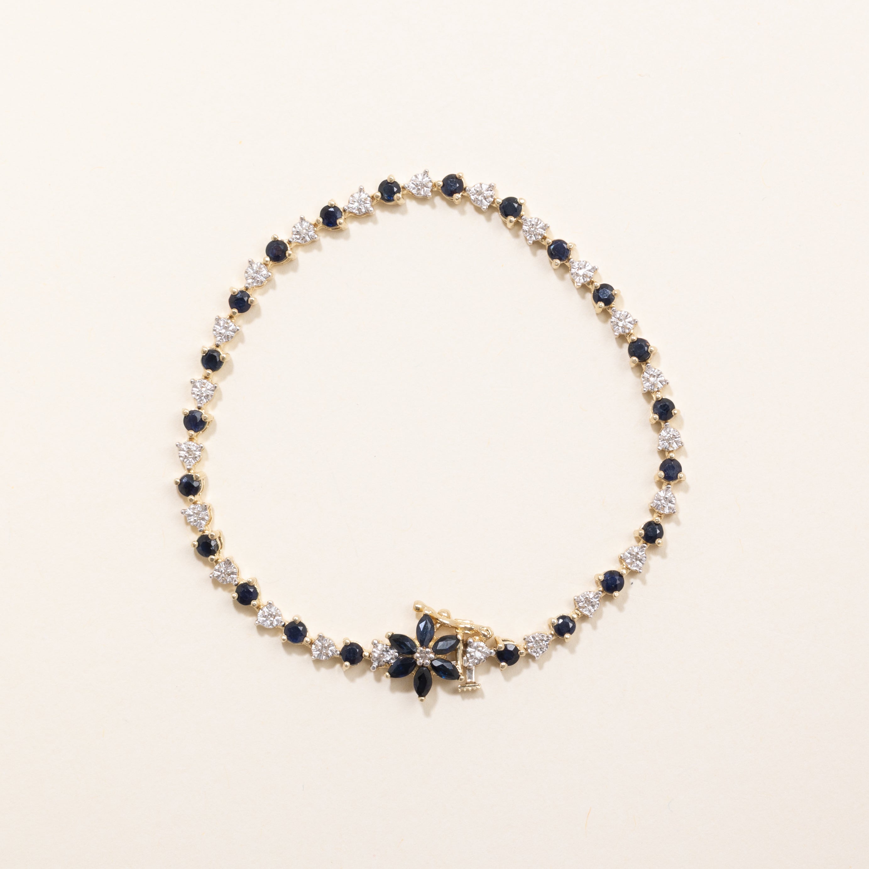 Sapphire & Diamond Floral Gemstone Bracelet | 2.25ctw, 0.12ctw | 7" |