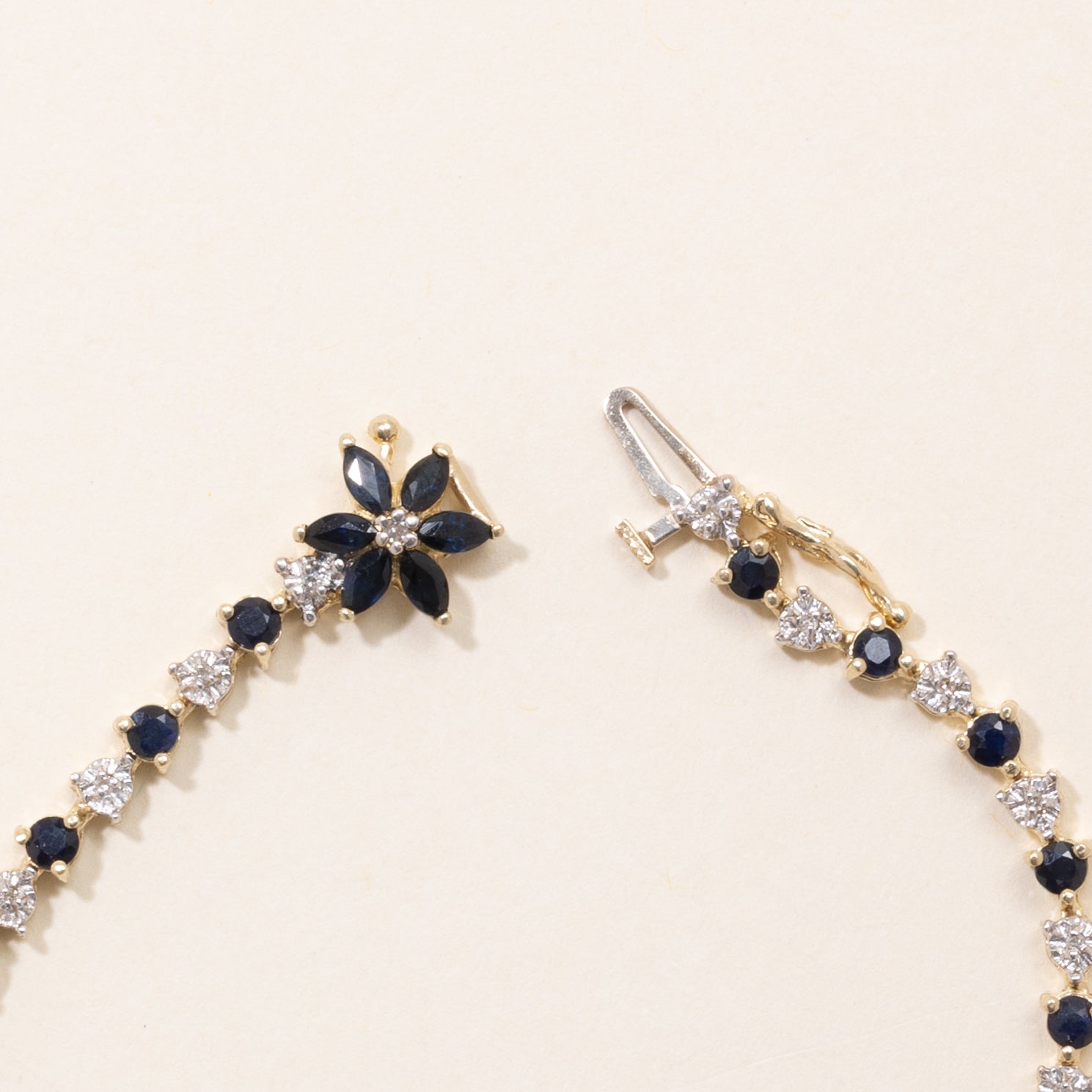 Sapphire & Diamond Floral Gemstone Bracelet | 2.25ctw, 0.12ctw | 7" |
