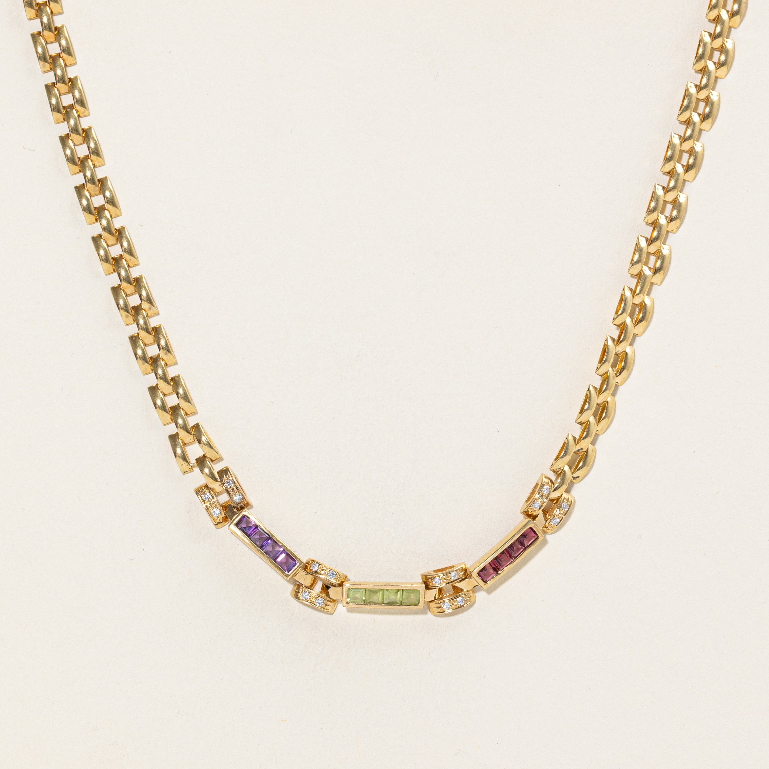 Multi Gem Panther Link Chain Necklace | 1.6ctw | 16.75" |