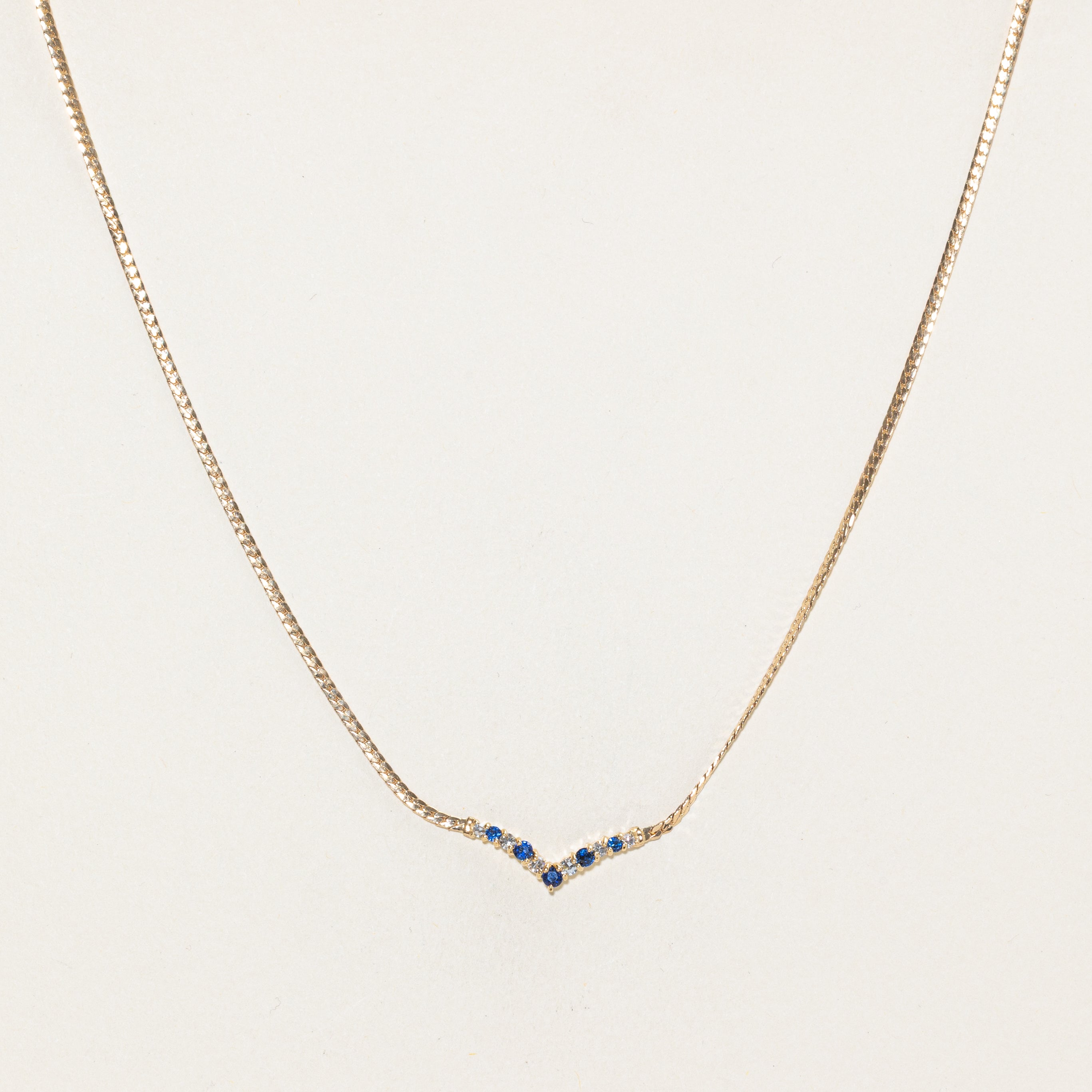 Sapphire & Diamond Chevron Pendant Necklace | 0.2ctw, 0.16ctw | 16" |