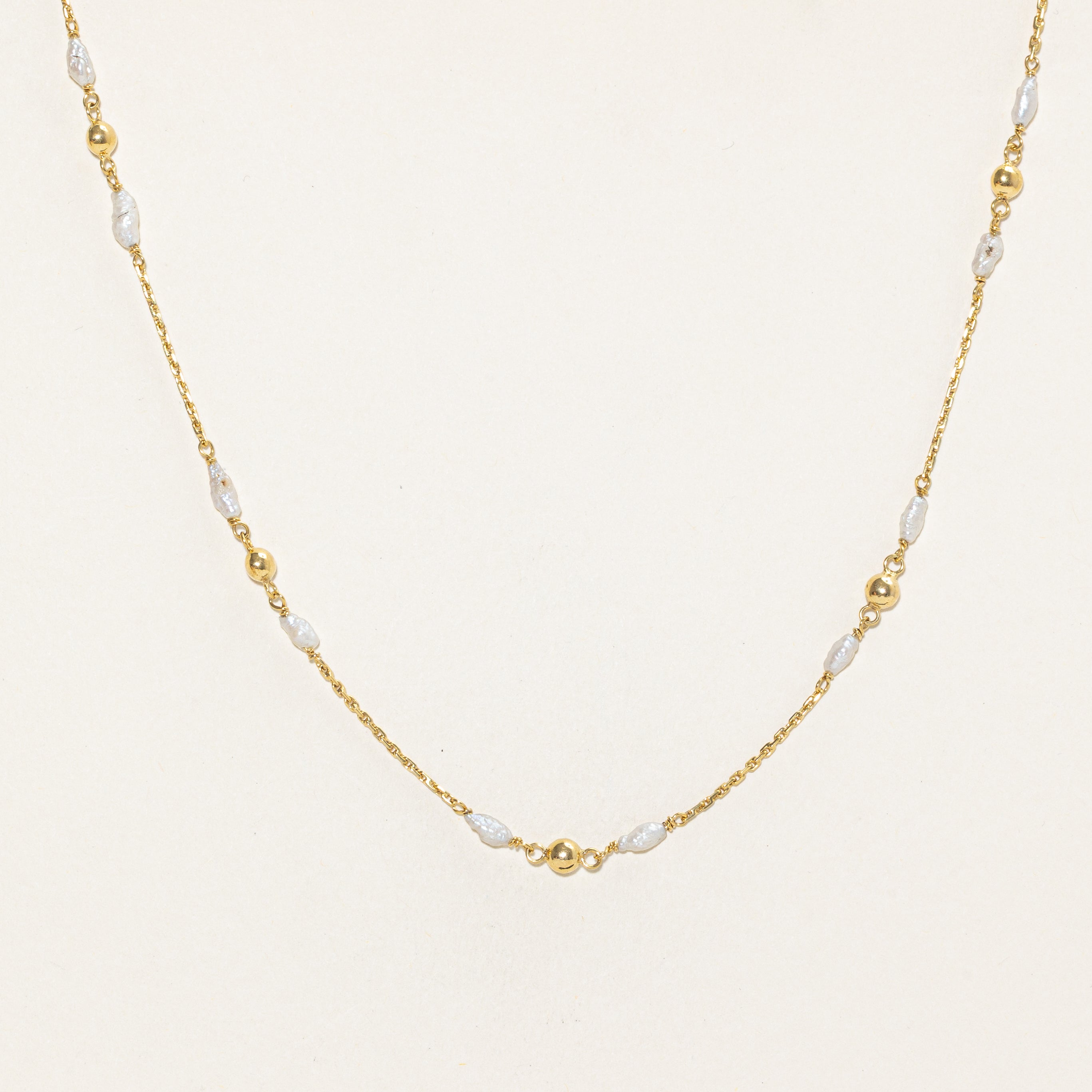 14K Gold Bead & Rice Pearl Satellite Chain Necklace | 21.5" |
