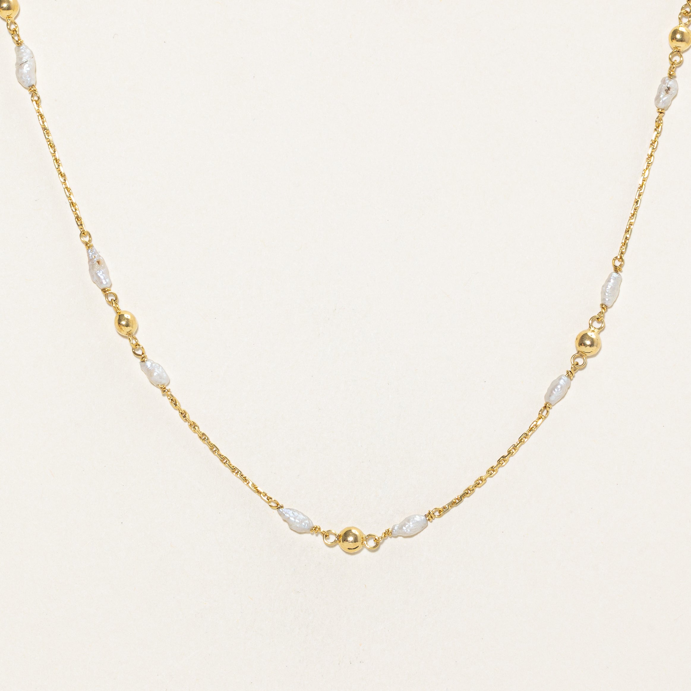 14K Gold Bead & Rice Pearl Satellite Chain Necklace | 21.5" |