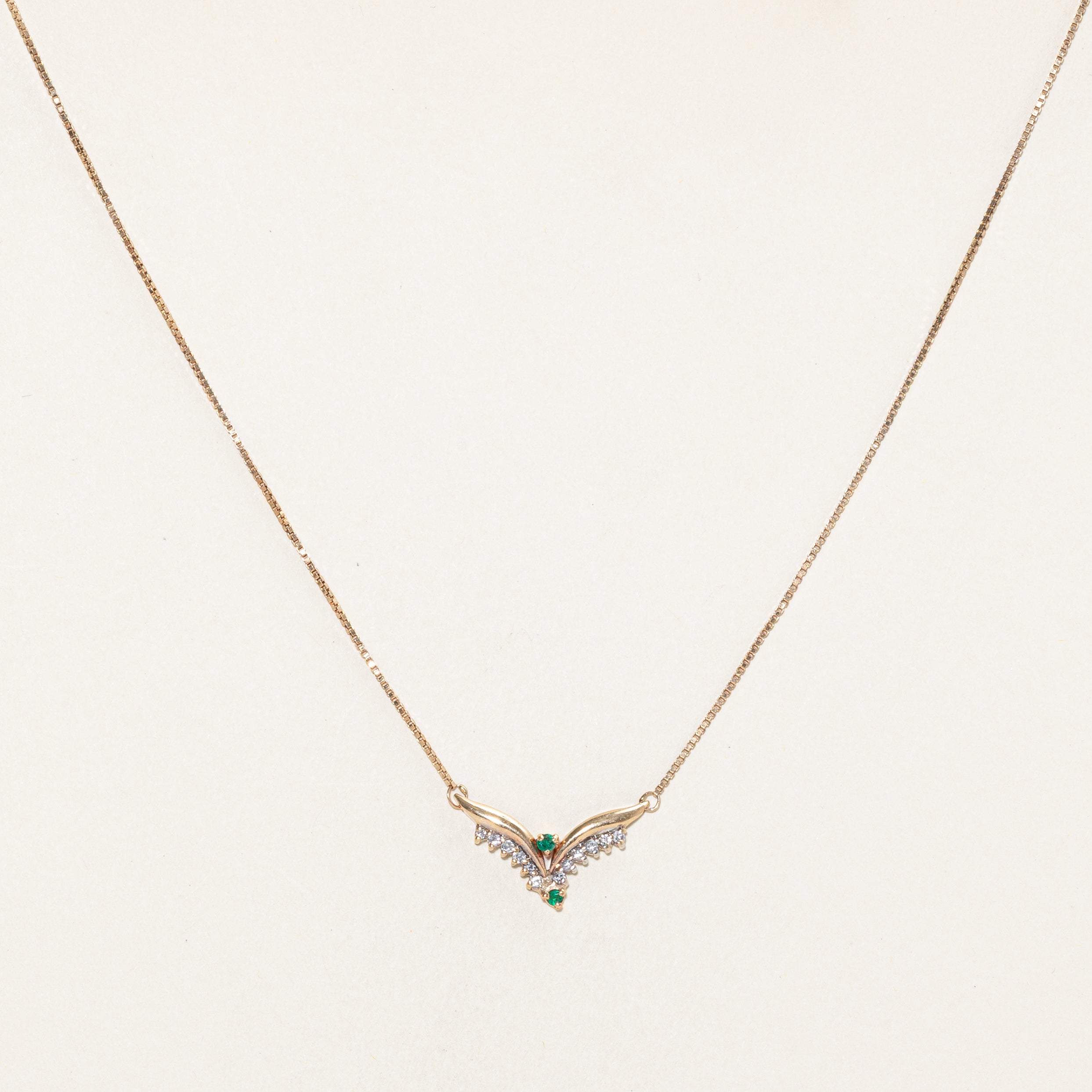 Emerald & Diamond Pendant Necklace | 0.06ctw, 0.14ctw | 17" |
