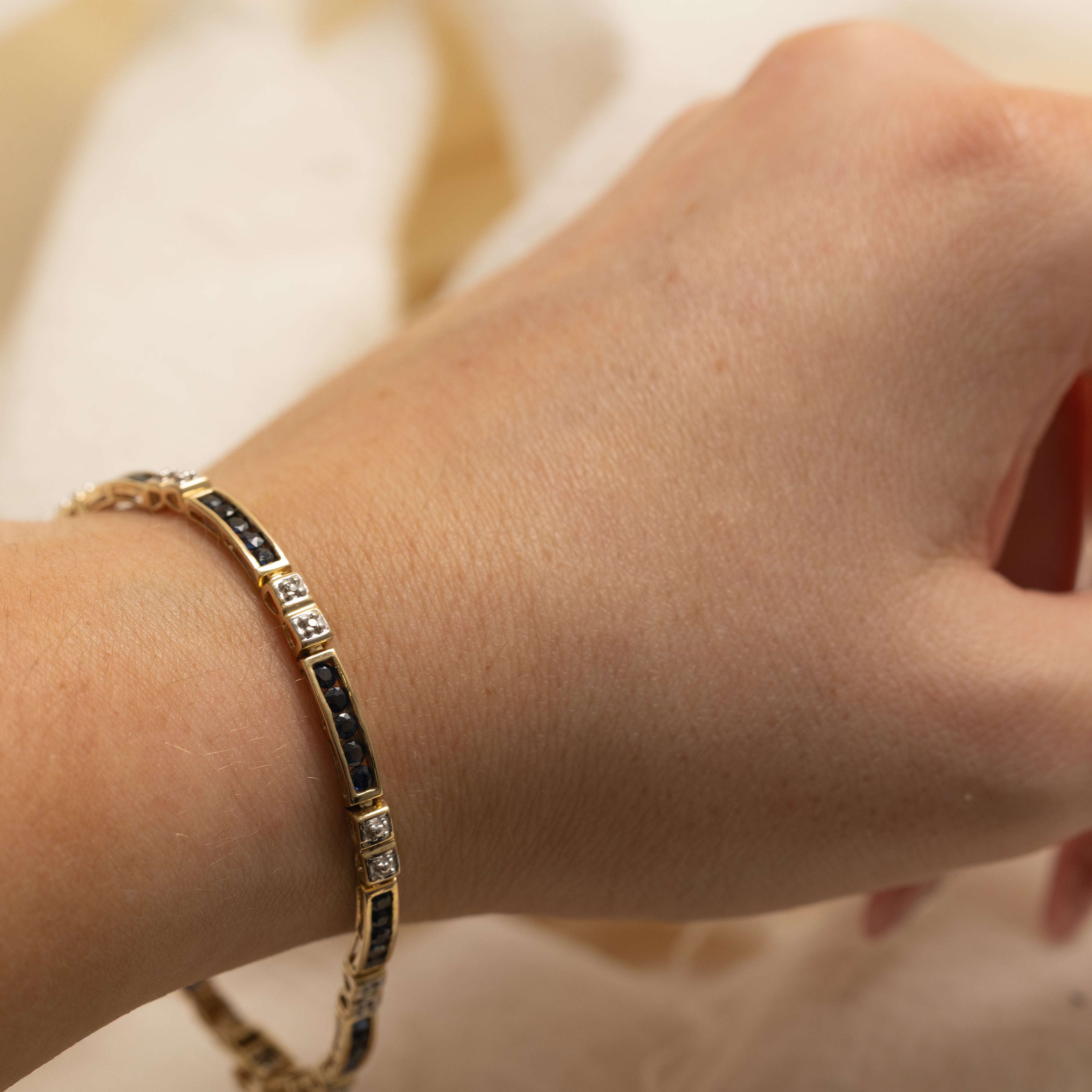 Channel Set Sapphire & Diamond Gemstone Bracelet | 2.0ctw, 0.04ctw | 7.25" |