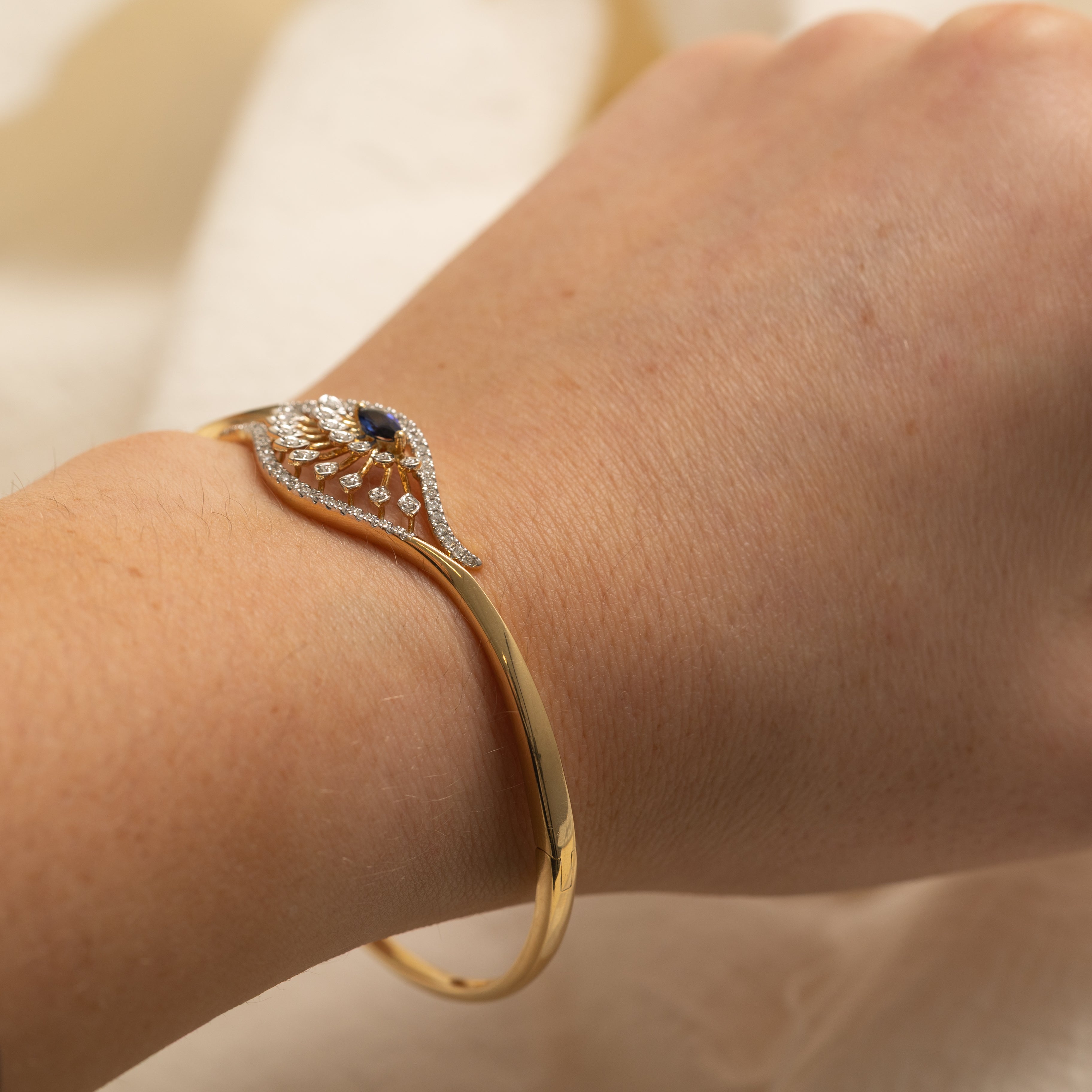 Marquise Cut Sapphire & Diamond Bypass Cuff Bracelet | 0.2ct, 0.42ctw | 7.5" |