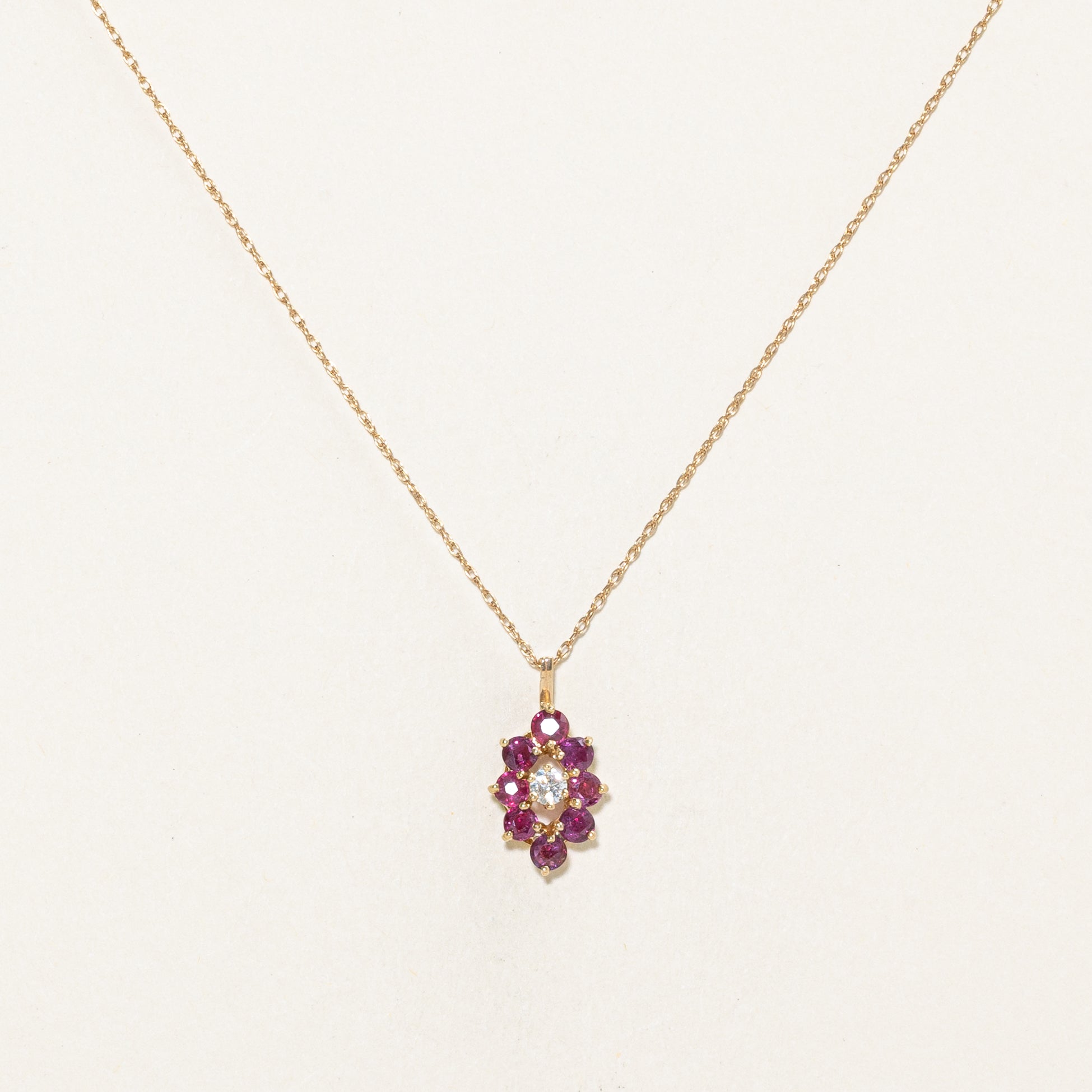 Diamond & Ruby Halo Pendant Necklace | 0.12ct, 1.0ctw | 16" |