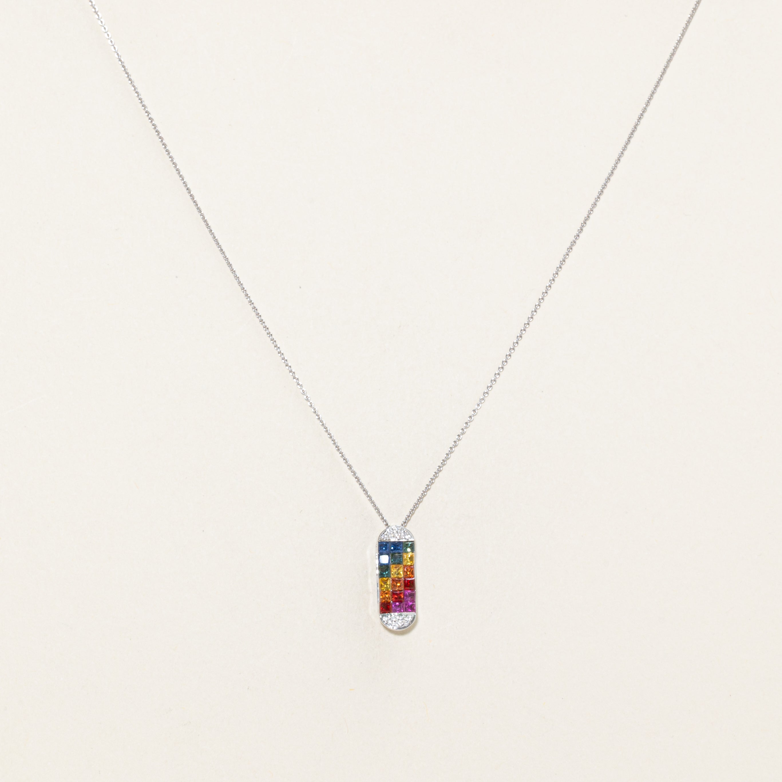 Collier pendentif en grille arc-en-ciel saphir et diamants | 1,0 ct, 0,05 ct | 45,7 cm |