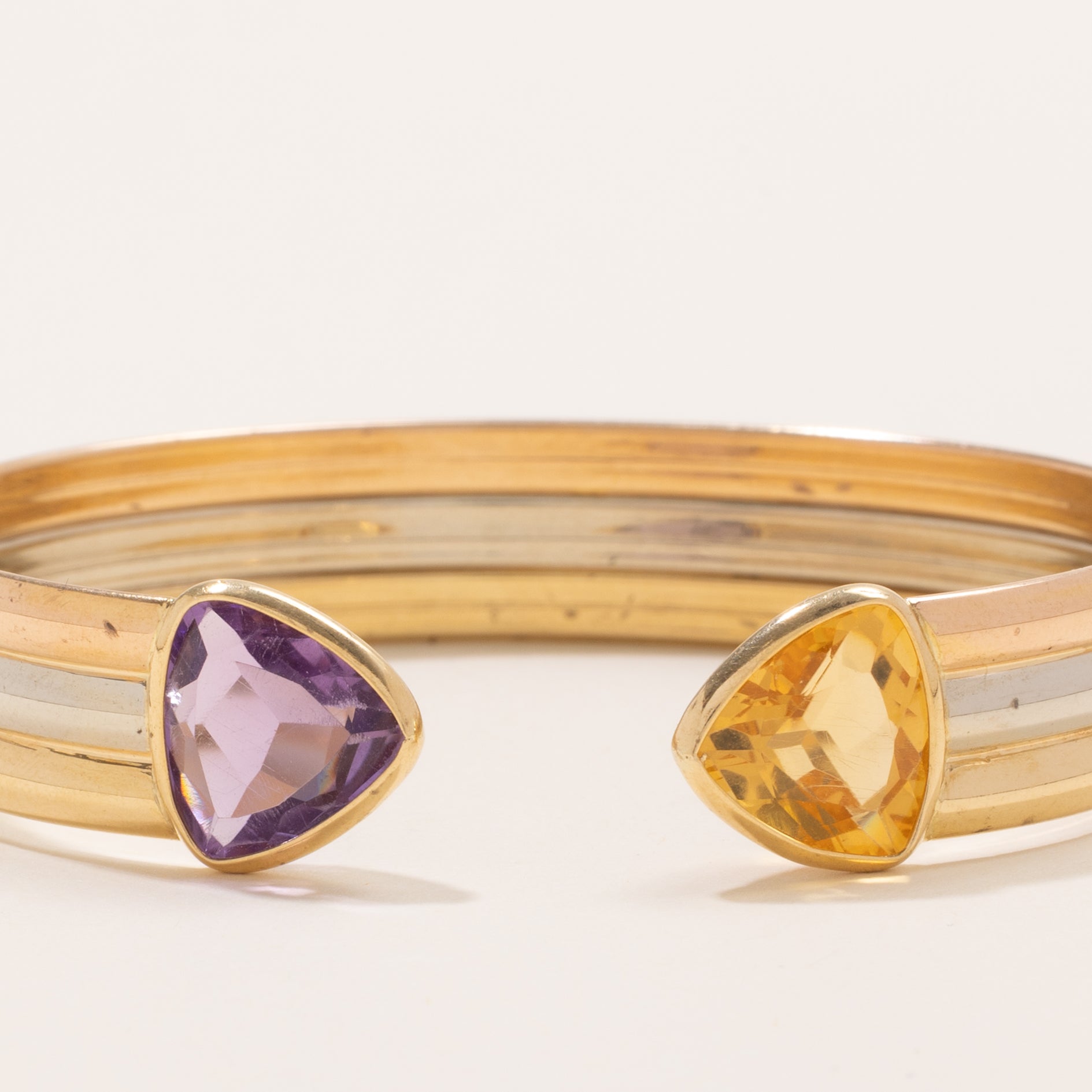 Italian 'Le Gi' Trillion Cut Citrine & Amethyst Cuff Bracelet | 8.0ctw | 6.75" |