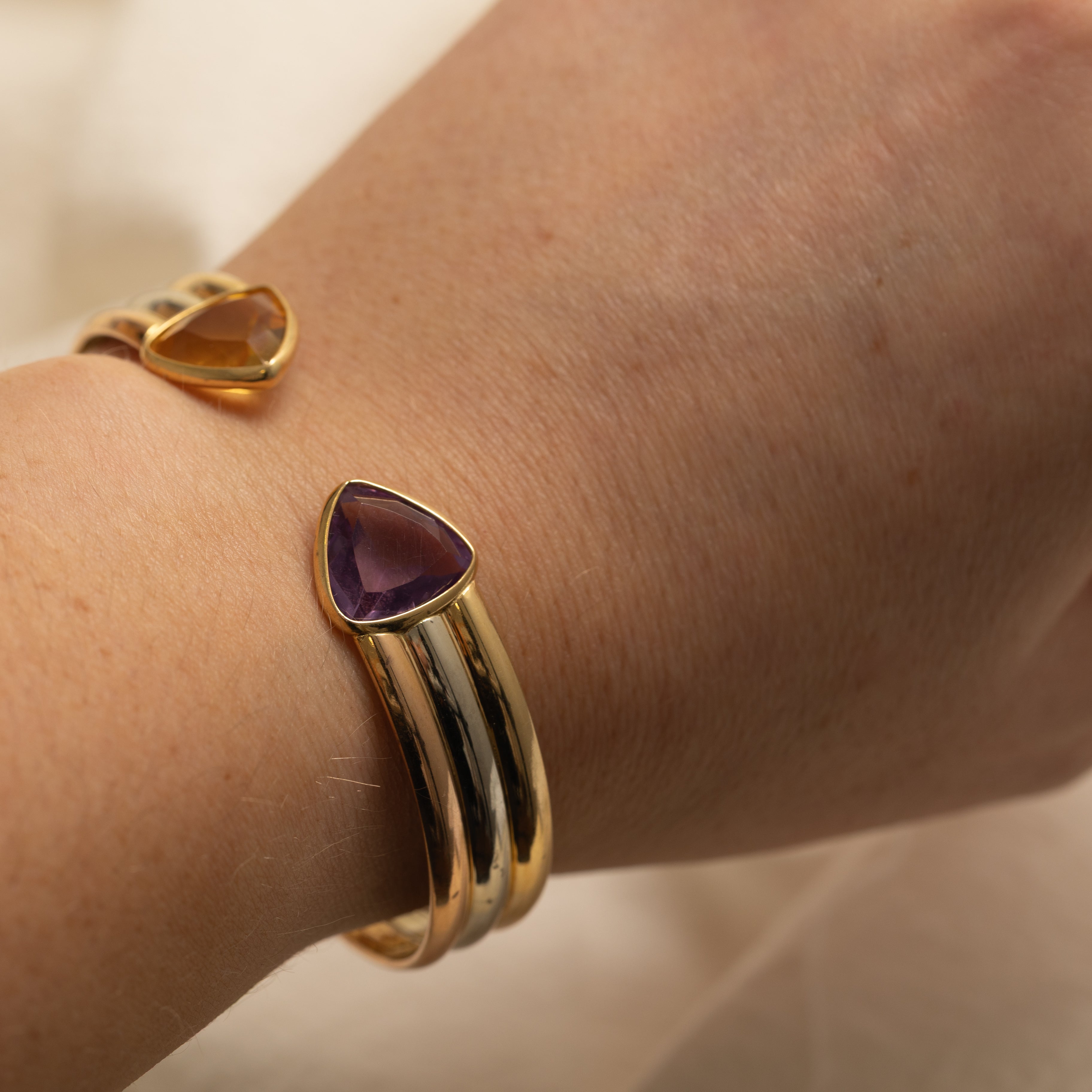 Italian 'Le Gi' Trillion Cut Citrine & Amethyst Cuff Bracelet | 8.0ctw | 6.75" |